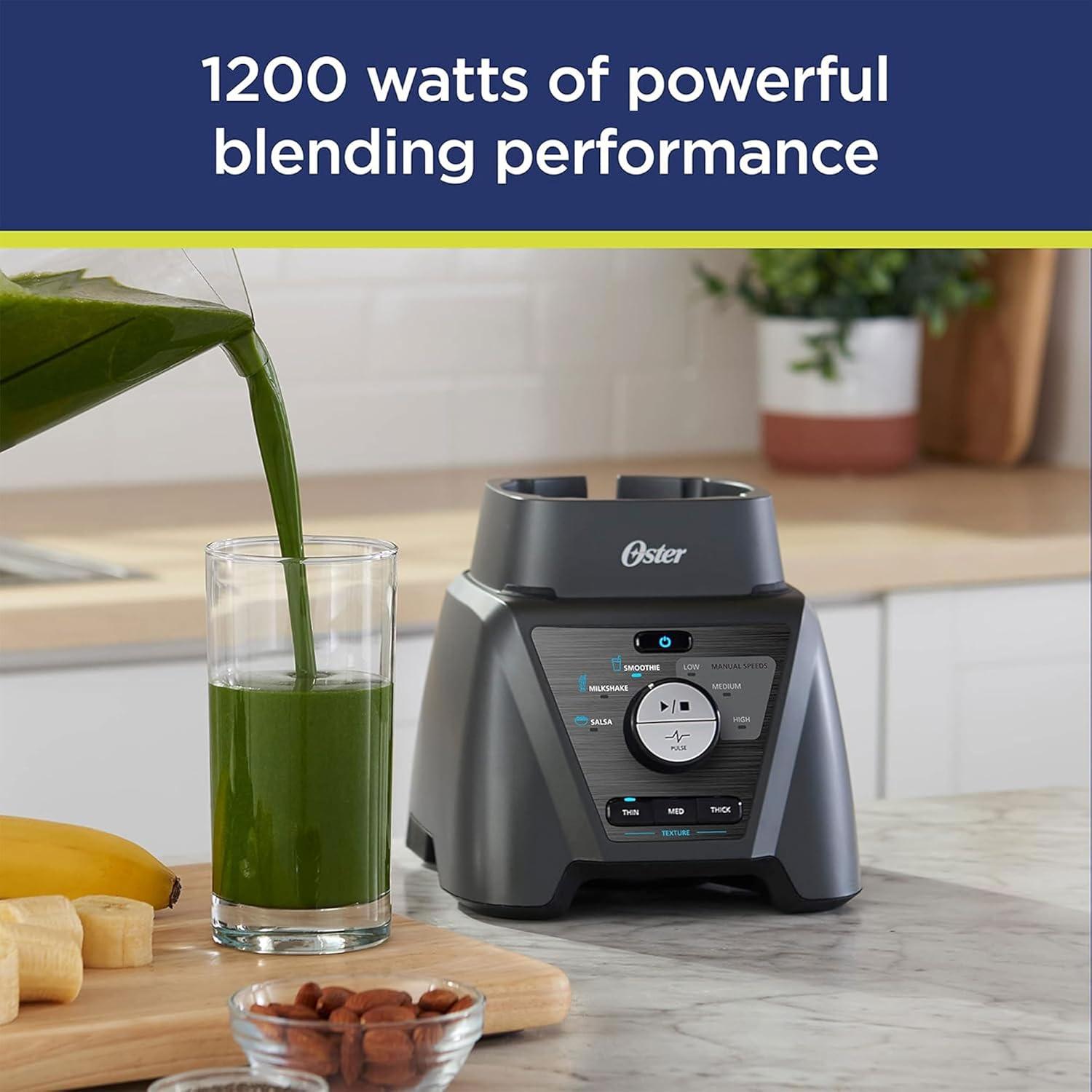 image:imageOster Blender and Food Processor Combo with 3 Settings for Smoothies Shakes and Food Chopping Includes 2 24Ounce Cups and Lids Carbon Grey3in1 Kitchen System Texture Select Blender