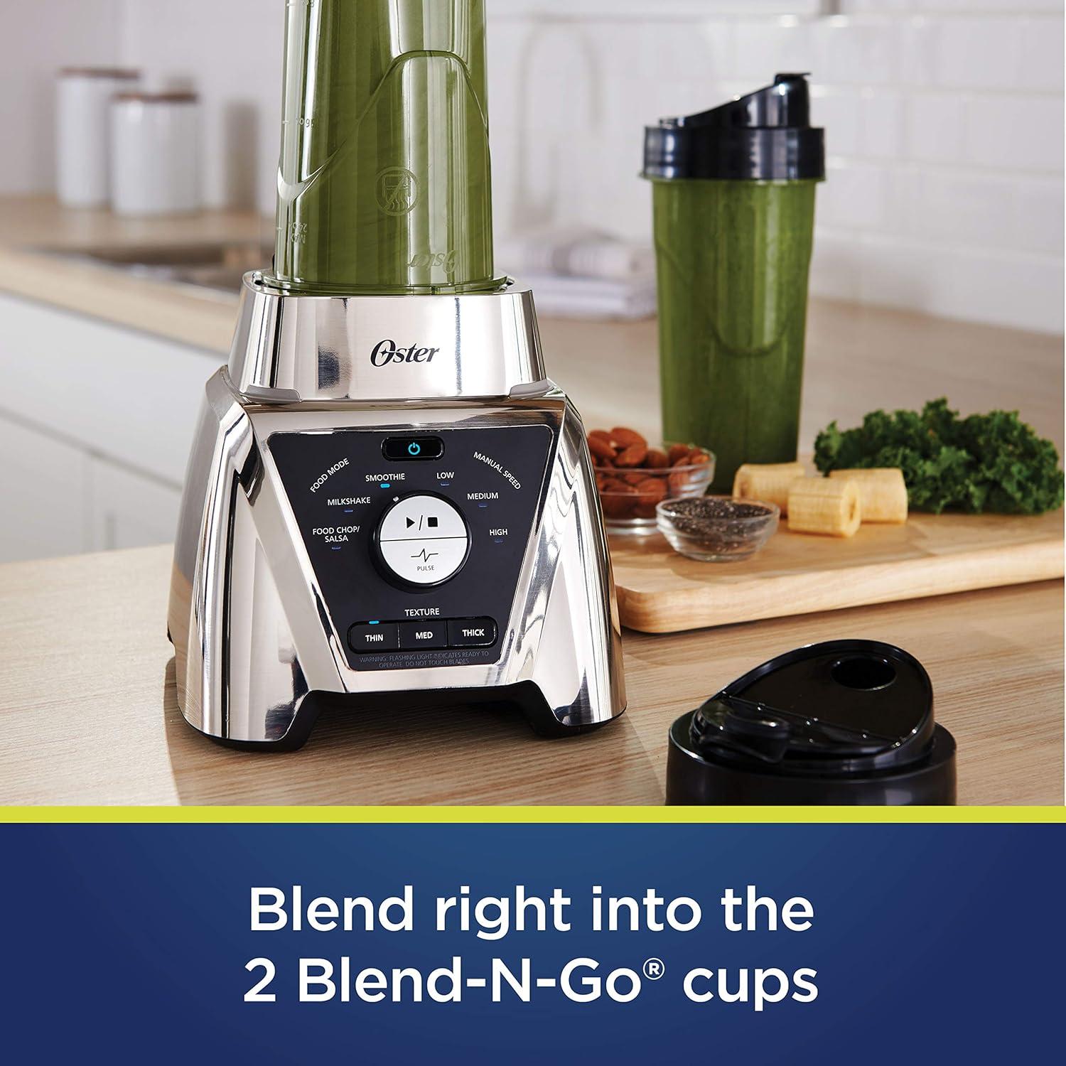 image:imageOster Blender and Food Processor Combo with 3 Settings for Smoothies Shakes and Food Chopping Includes 2 24Ounce Cups and Lids Carbon GreyTexture Select Pro Blender
