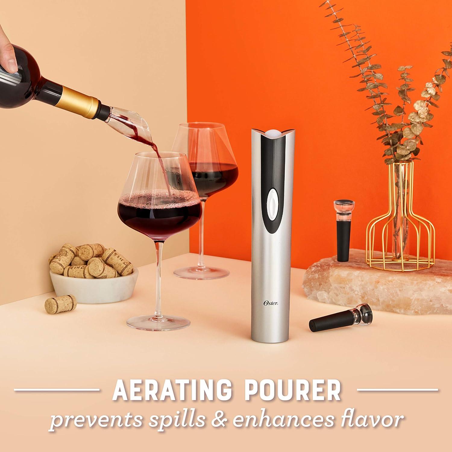image:imageOster Cordless Electric Wine Bottle Opener with Foil Cutter SilverBlack