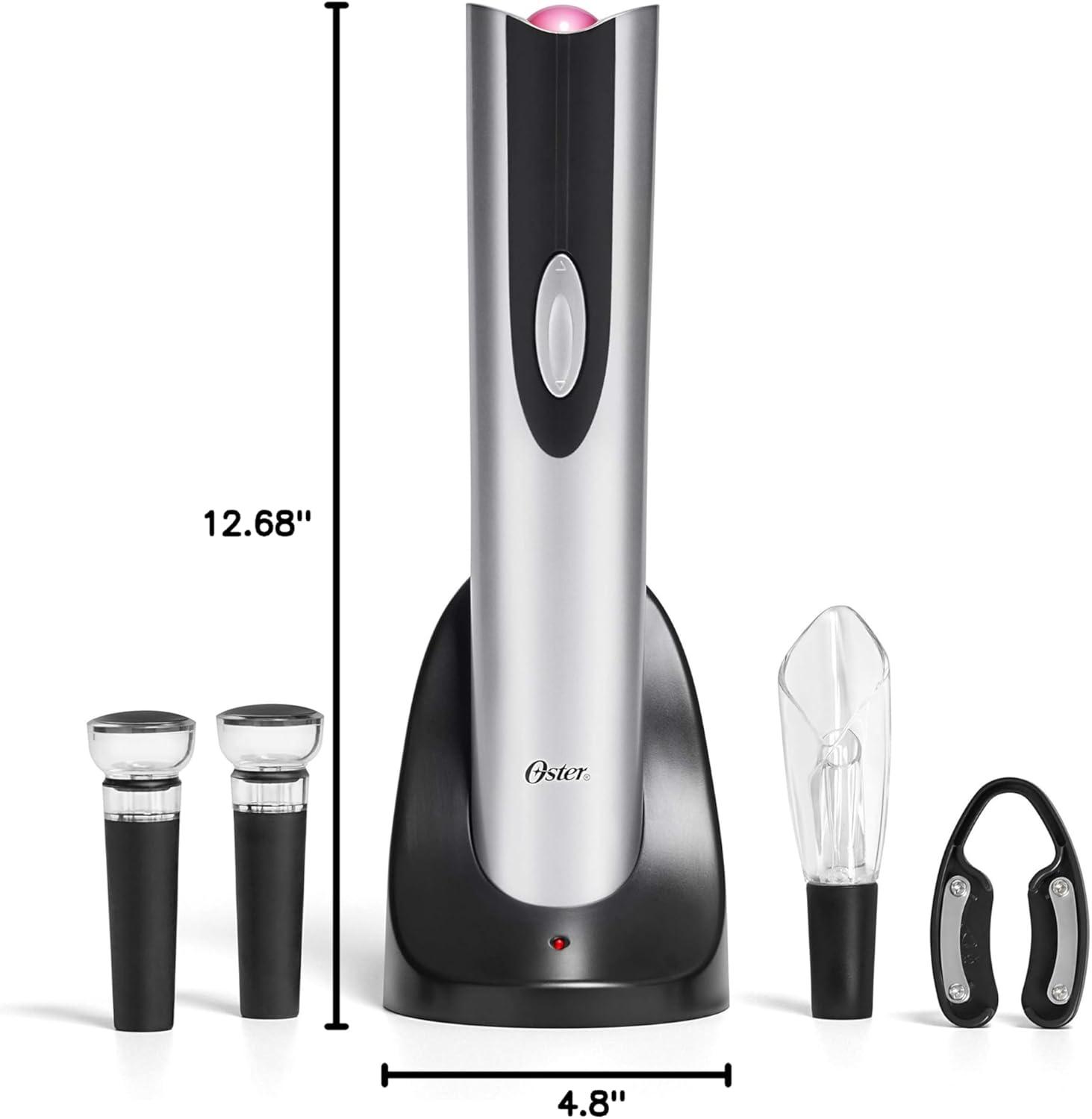 image:imageOster Cordless Electric Wine Bottle Opener with Foil Cutter SilverBlack