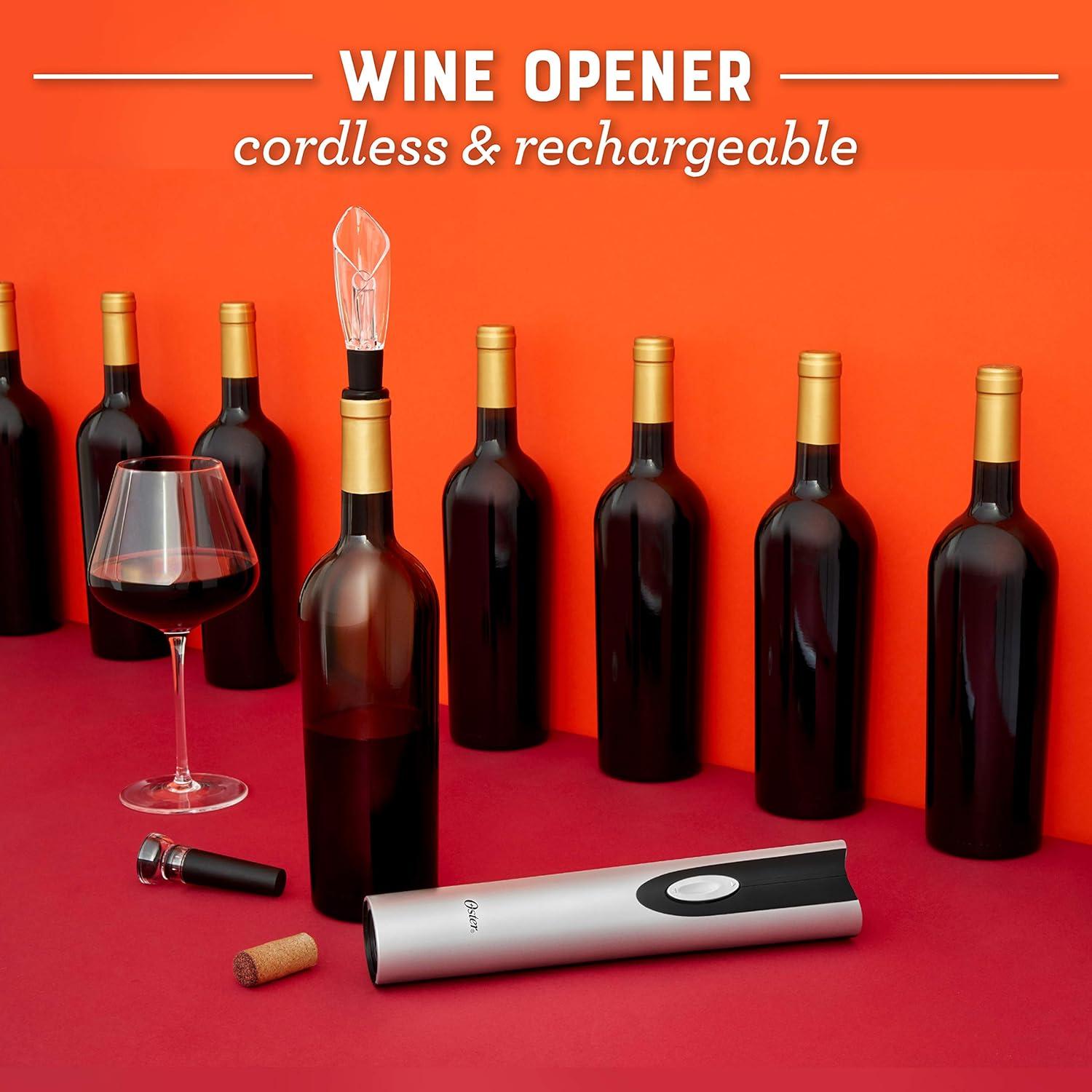 image:imageOster Cordless Electric Wine Bottle Opener with Foil Cutter SilverBlack