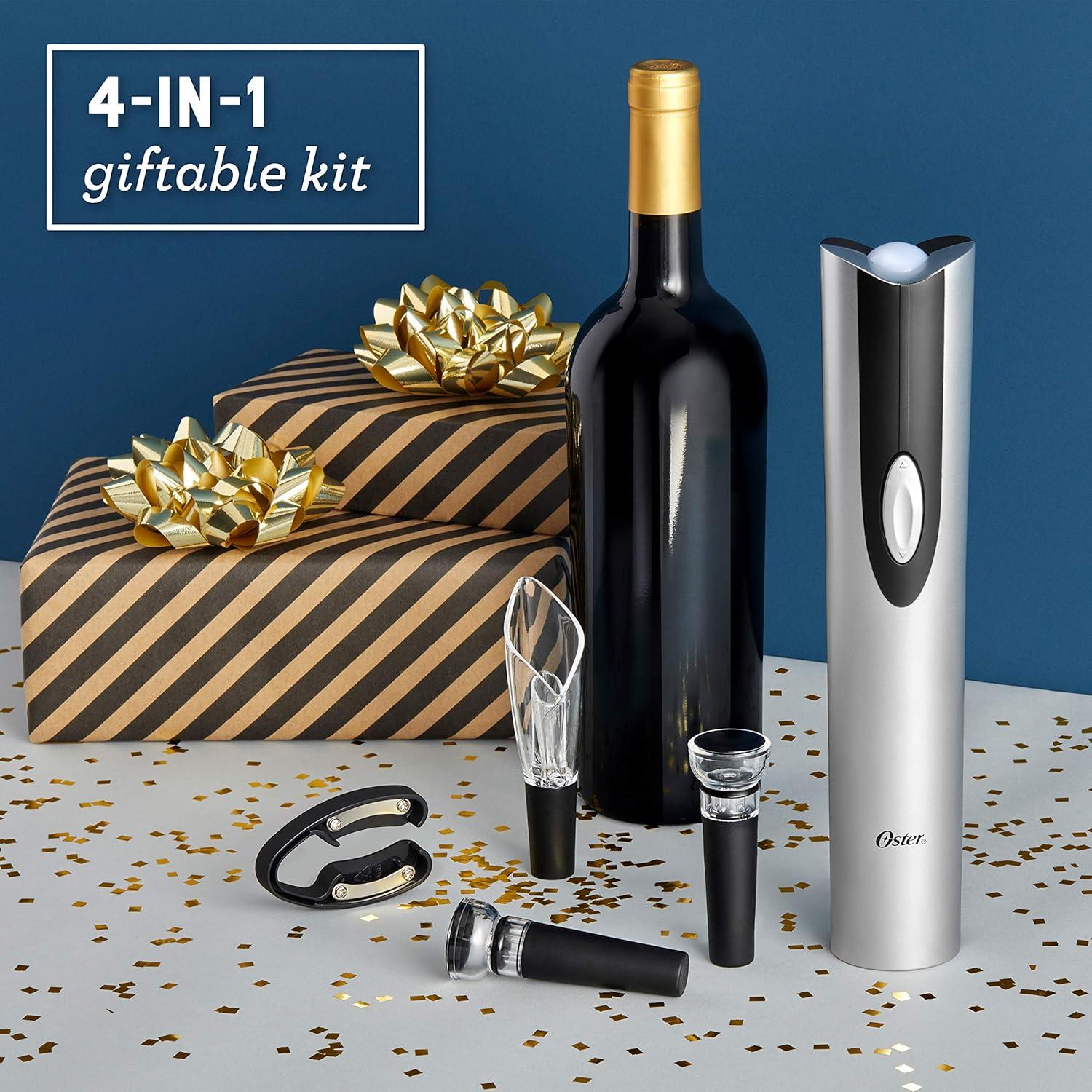 image:imageOster Cordless Electric Wine Bottle Opener with Foil Cutter SilverBlack