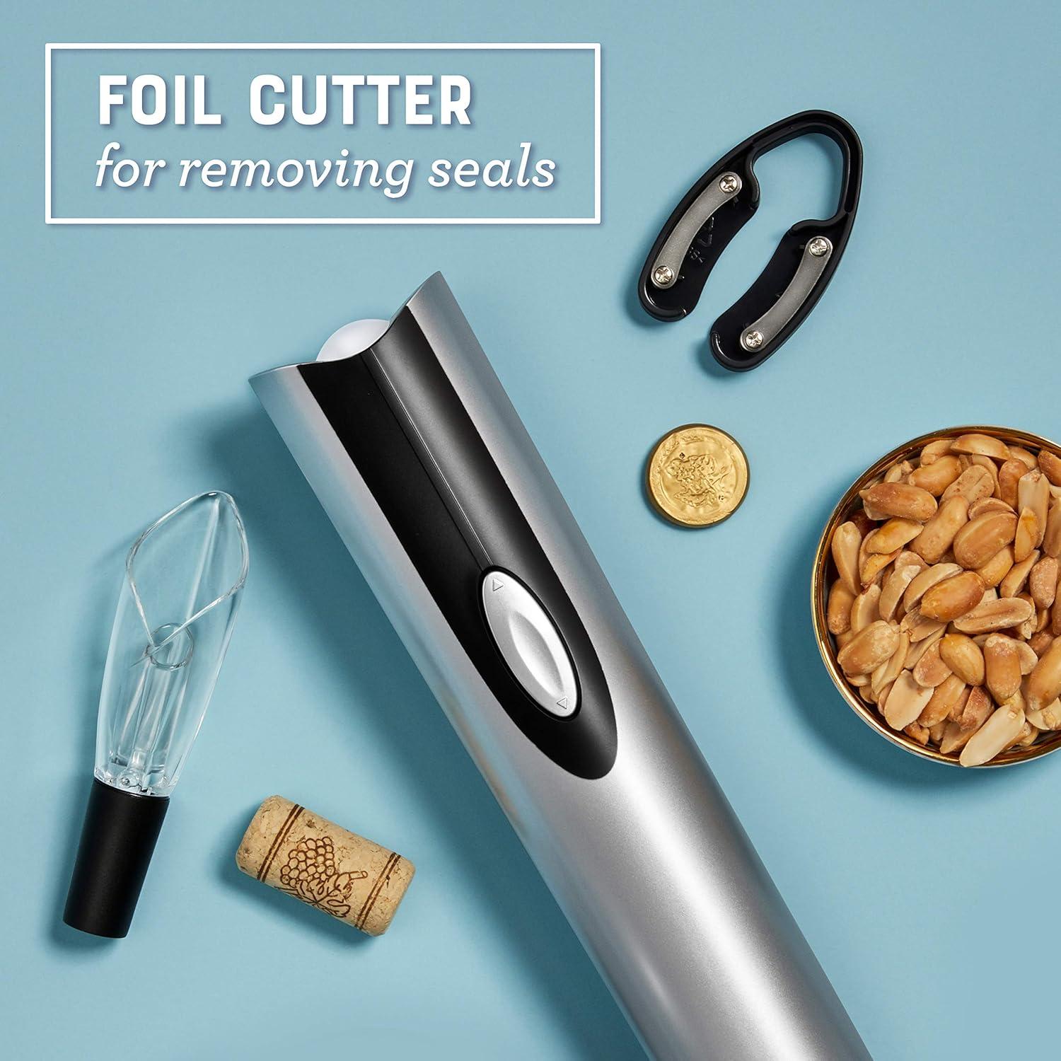 image:imageOster Cordless Electric Wine Bottle Opener with Foil Cutter SilverBlack