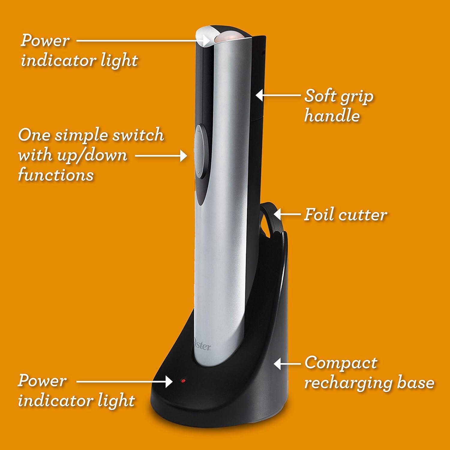 image:imageOster Cordless Electric Wine Bottle Opener with Foil Cutter SilverSilver