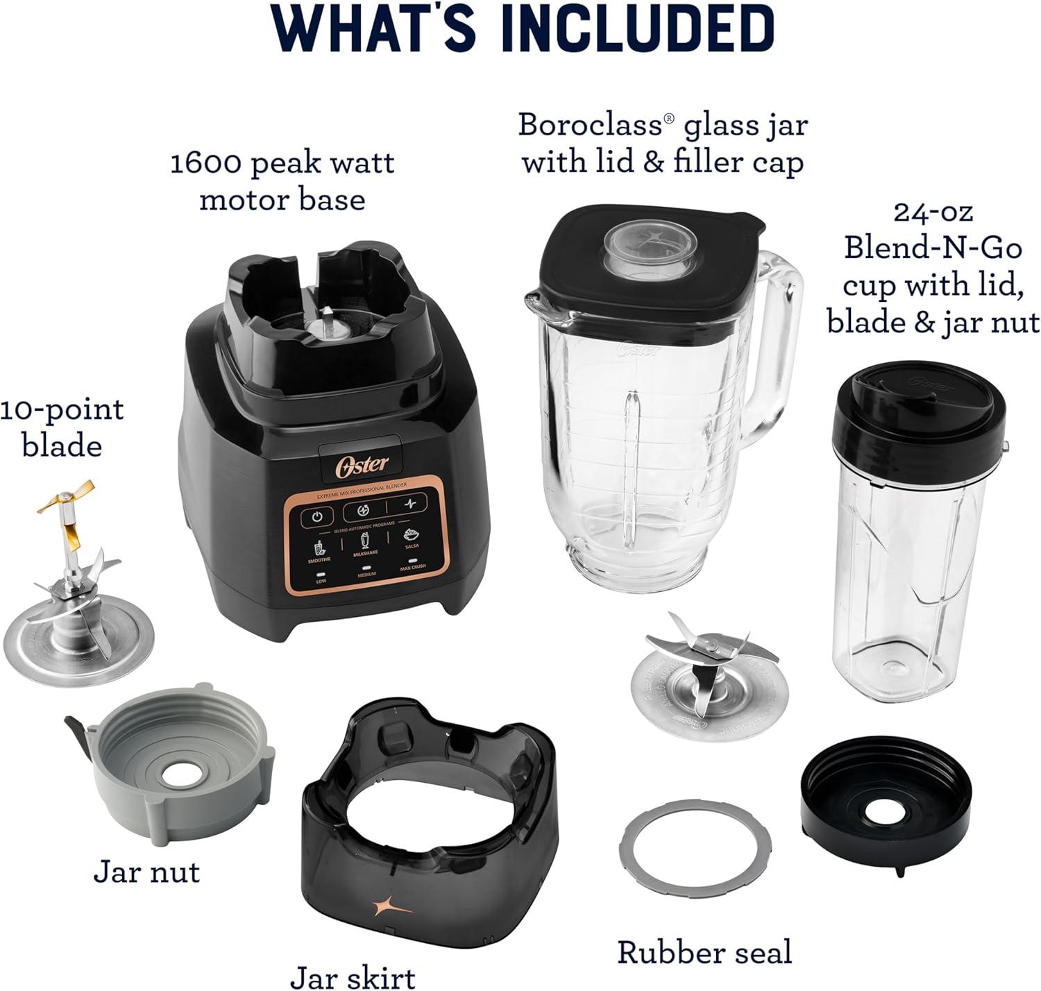 image:imageOster Extreme Mix Blender 1500Watt HighSpeed Countertop Blender with 64oz Jar amp Auto Programs Perfect for Smoothies Milkshakes Salsa1600 Watts Glass Jar w Cup