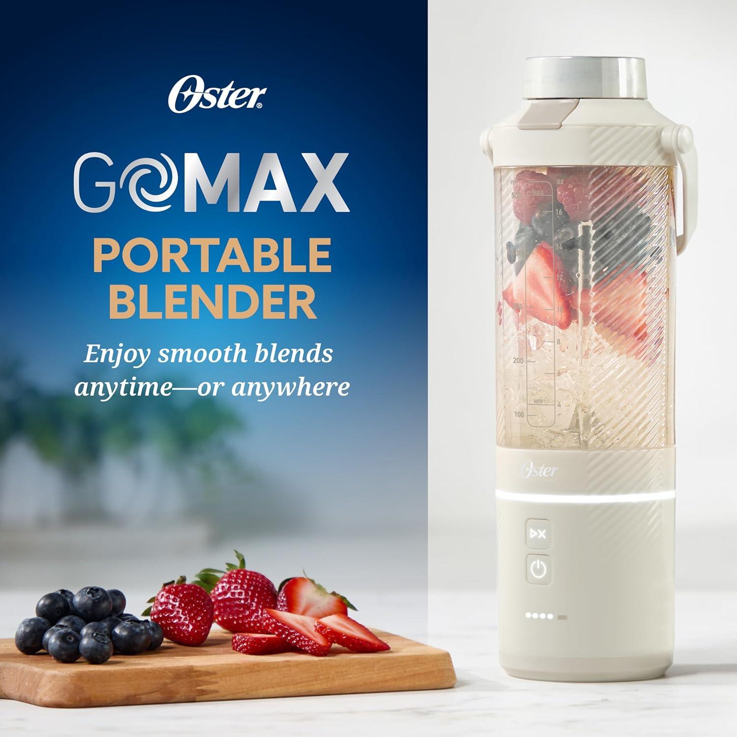 image:imageOster GoMax Portable Blender 20 oz Cordless Personal Blender for Smoothies amp Shakes USBC Rechargeable AntiJam Reversible Blade LeakProof Travel Lid Dishwasher Safe Parts BPAFree BlueOat Milk White