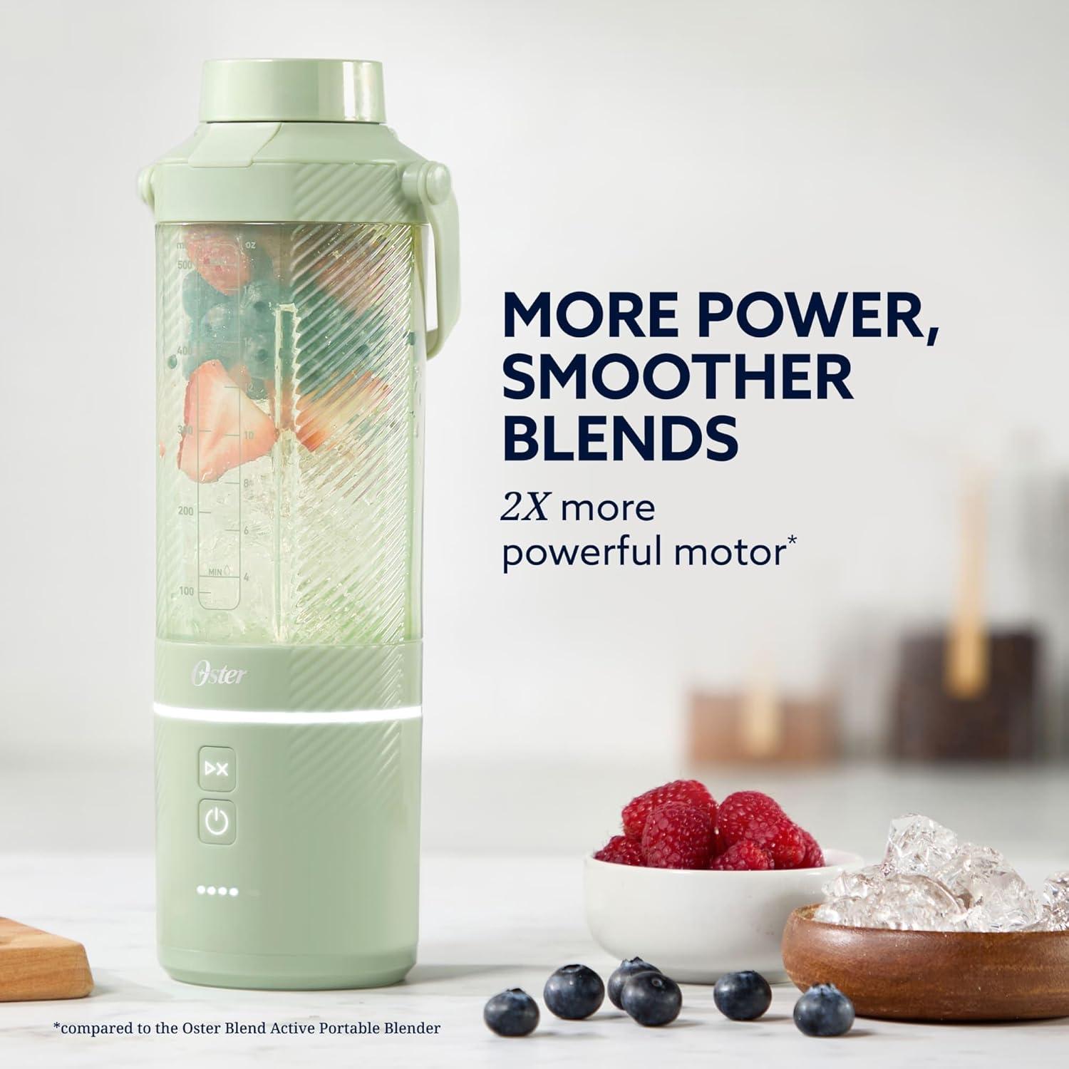 image:imageOster GoMax Portable Blender 20 oz Cordless Personal Blender for Smoothies amp Shakes USBC Rechargeable AntiJam Reversible Blade LeakProof Travel Lid Dishwasher Safe Parts BPAFree BlueMatcha Green