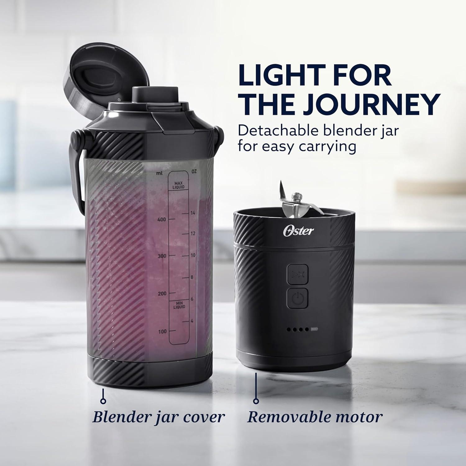 image:imageOster GoMax Portable Blender 20 oz Cordless Personal Blender for Smoothies amp Shakes USBC Rechargeable AntiJam Reversible Blade LeakProof Travel Lid Dishwasher Safe Parts BPAFree BlueBlack