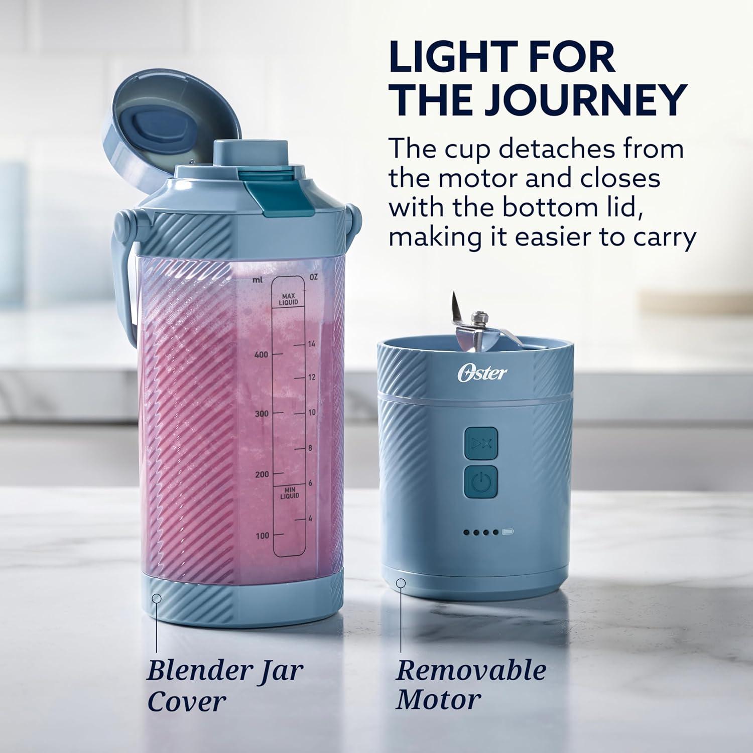 image:imageOster GoMax Portable Blender 20 oz Cordless Personal Blender for Smoothies amp Shakes USBC Rechargeable AntiJam Reversible Blade LeakProof Travel Lid Dishwasher Safe Parts BPAFree BlueBlue