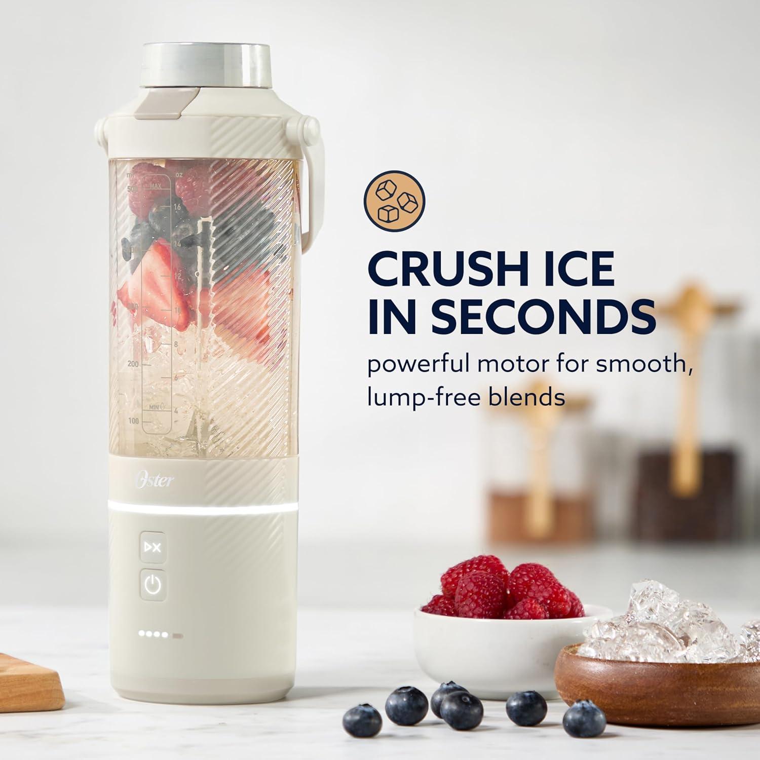 image:imageOster GoMax Portable Blender 20 oz Cordless Personal Blender for Smoothies amp Shakes USBC Rechargeable AntiJam Reversible Blade LeakProof Travel Lid Dishwasher Safe Parts BPAFree BlueOat Milk White