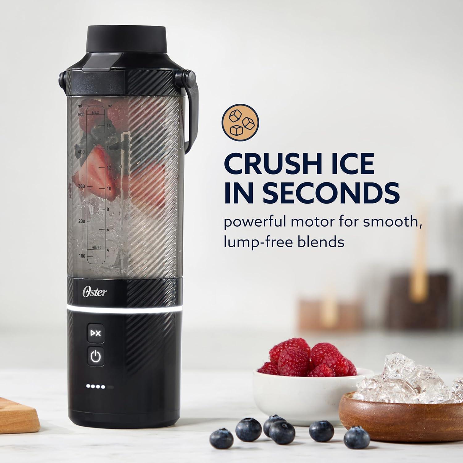 image:imageOster GoMax Portable Blender 20 oz Cordless Personal Blender for Smoothies amp Shakes USBC Rechargeable AntiJam Reversible Blade LeakProof Travel Lid Dishwasher Safe Parts BPAFree BlueBlack