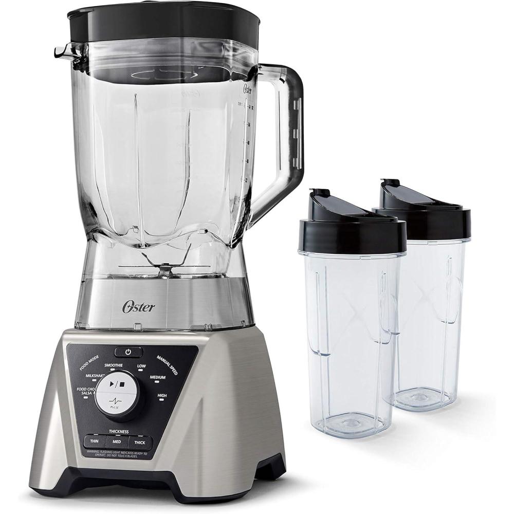 image:imageOster Blender and Food Processor Combo with 3 Settings for Smoothies Shakes and Food Chopping Includes 2 24Ounce Cups and Lids Carbon GreyTexture Select Pro Blender