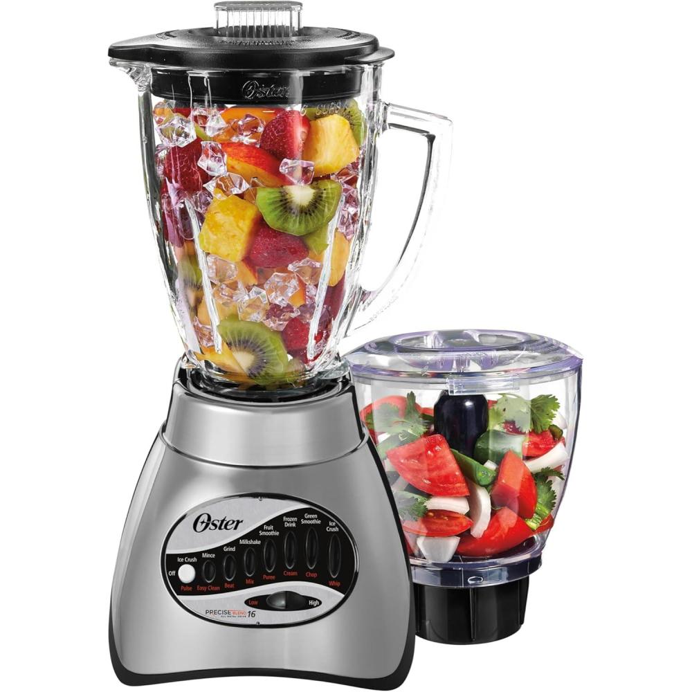 image:imageOster Classic Series 16Speed Blender with Food Chopper amp 6Cup Glass Jar Countertop Kitchen Blender Brushed NickelBlack Glass Jar