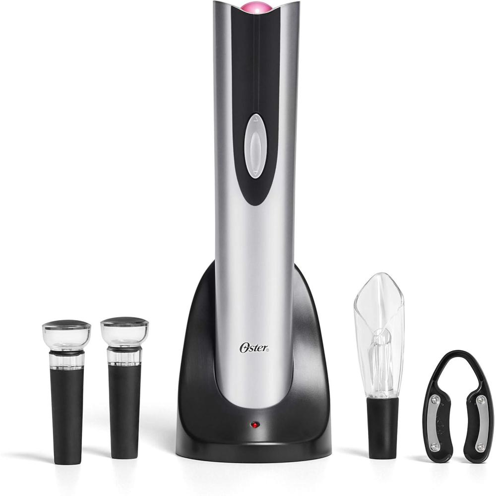 image:imageOster Cordless Electric Wine Bottle Opener with Foil Cutter SilverBlack
