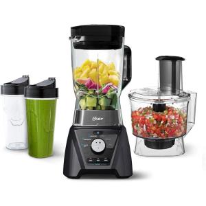 image:imageOster Blender and Food Processor Combo with 3 Settings for Smoothies Shakes and Food Chopping Includes 2 24Ounce Cups and Lids Carbon Grey3in1 Kitchen System Texture Select Blender