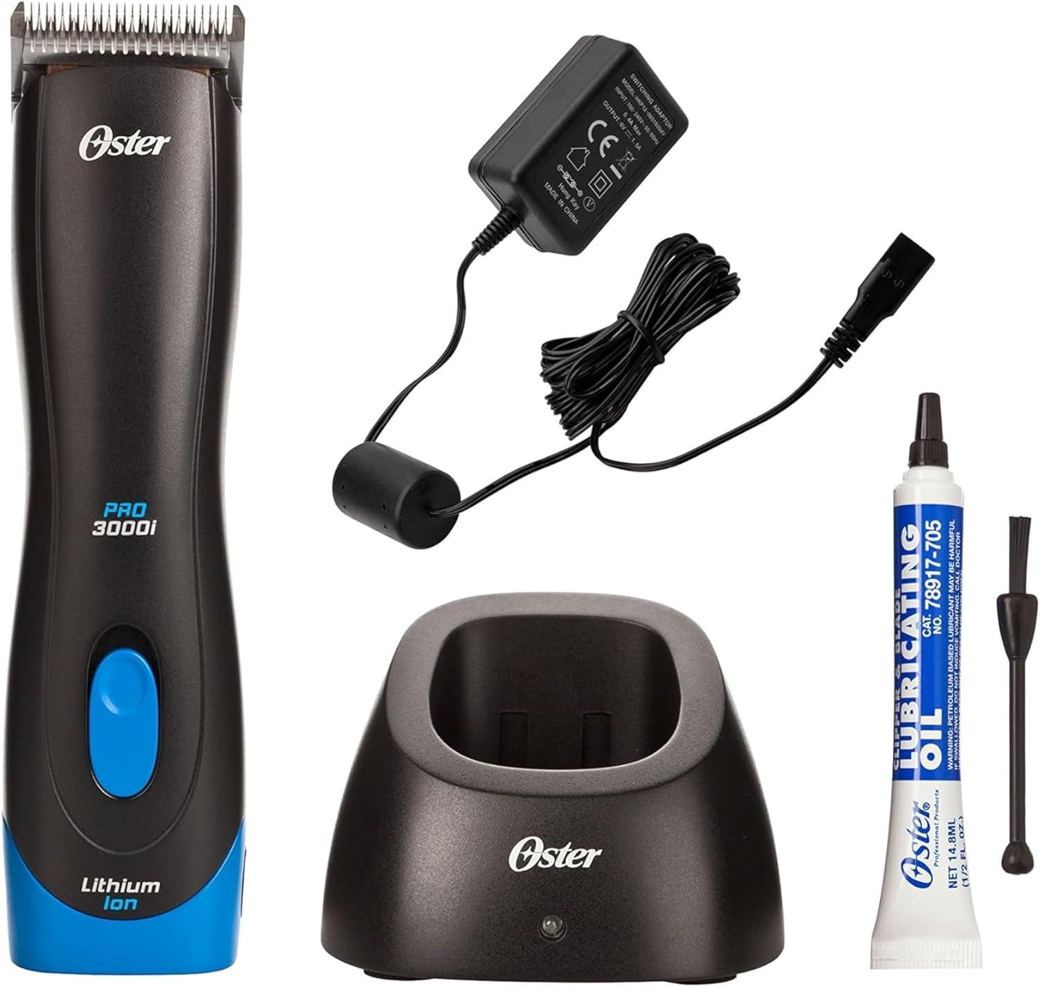 image:imageOster Professional Cordless 3000i Dog amp Animal Clippers Pet Livestock amp Dog Grooming Clippers Ergonomic Heavy Duty Design Includes Size 10 CryogenX Blade Battery amp Charging StandBlackBlue