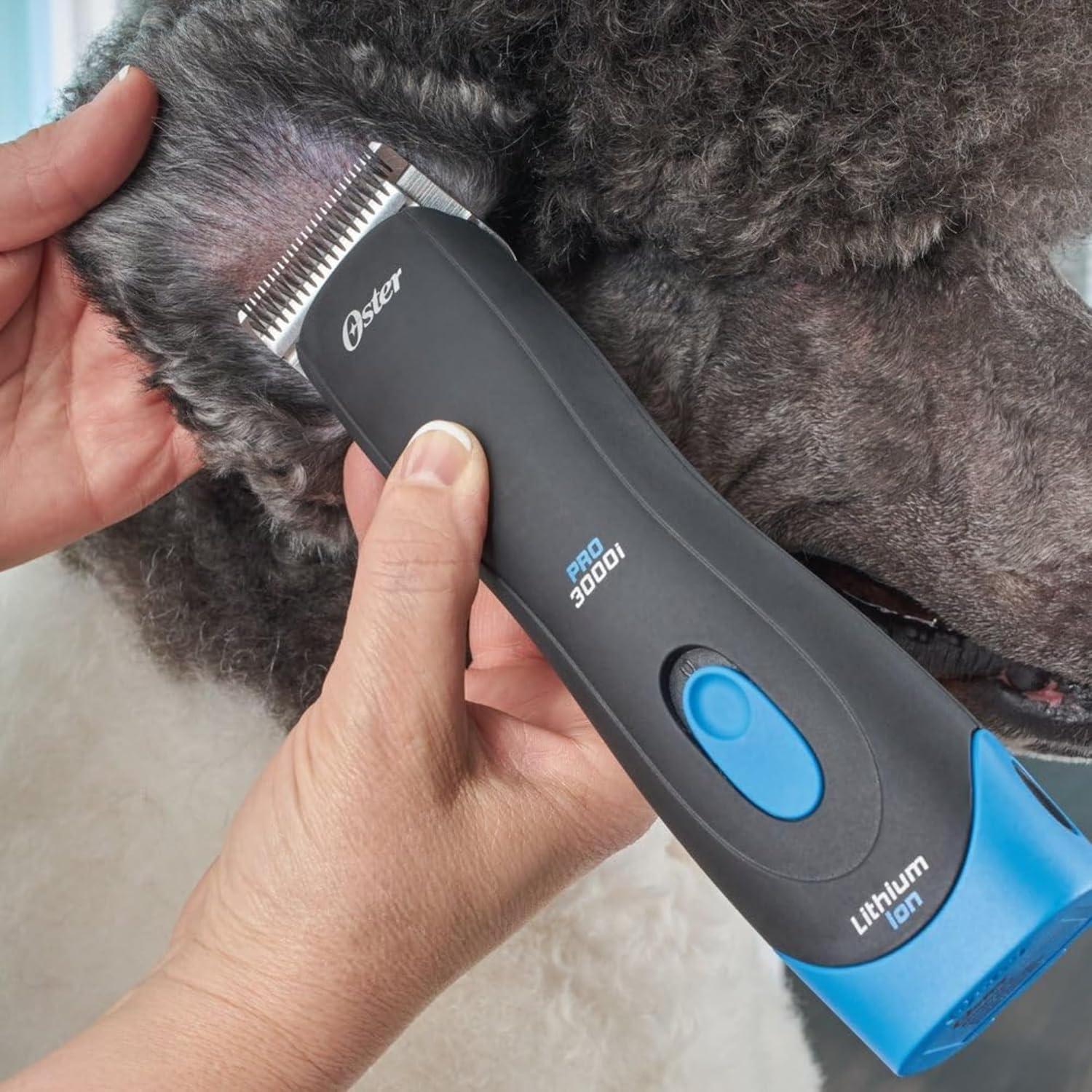 image:imageOster Professional Cordless 3000i Dog amp Animal Clippers Pet Livestock amp Dog Grooming Clippers Ergonomic Heavy Duty Design Includes Size 10 CryogenX Blade Battery amp Charging StandBlackBlue
