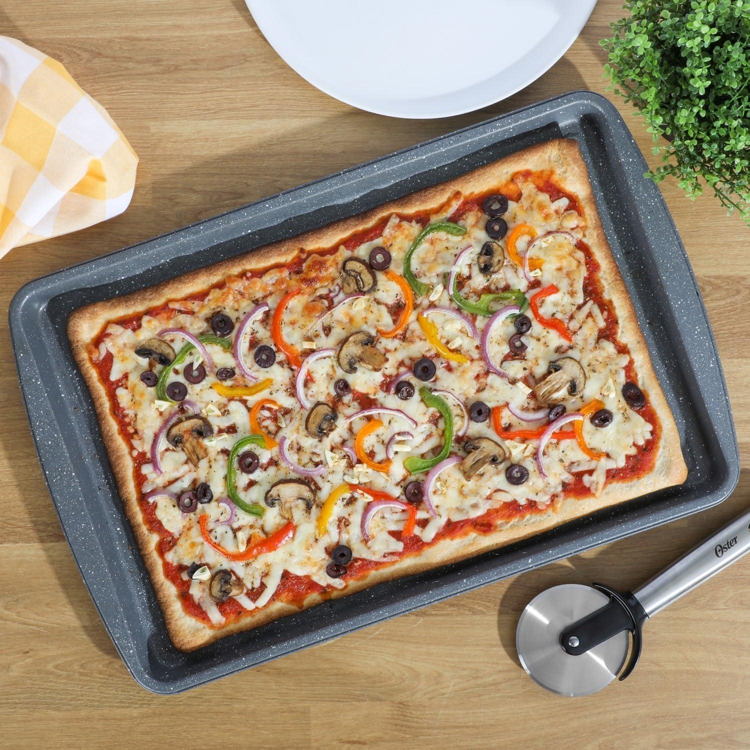 image:imageOster Greystone 3 Piece Carbon Steel Nonstick Kitchen Baking PansCookie Sheet Bakeware Set Premium PFA Nonstick Material WGrey Speckle