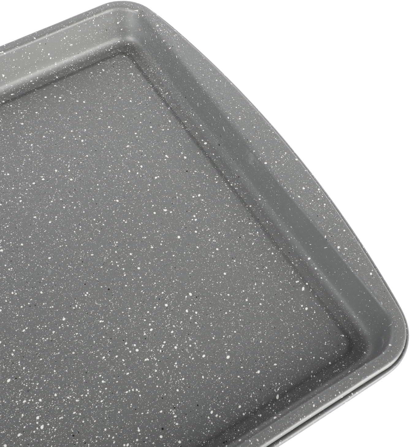 image:imageOster Greystone 3 Piece Carbon Steel Nonstick Kitchen Baking PansCookie Sheet Bakeware Set Premium PFA Nonstick Material WGrey Speckle