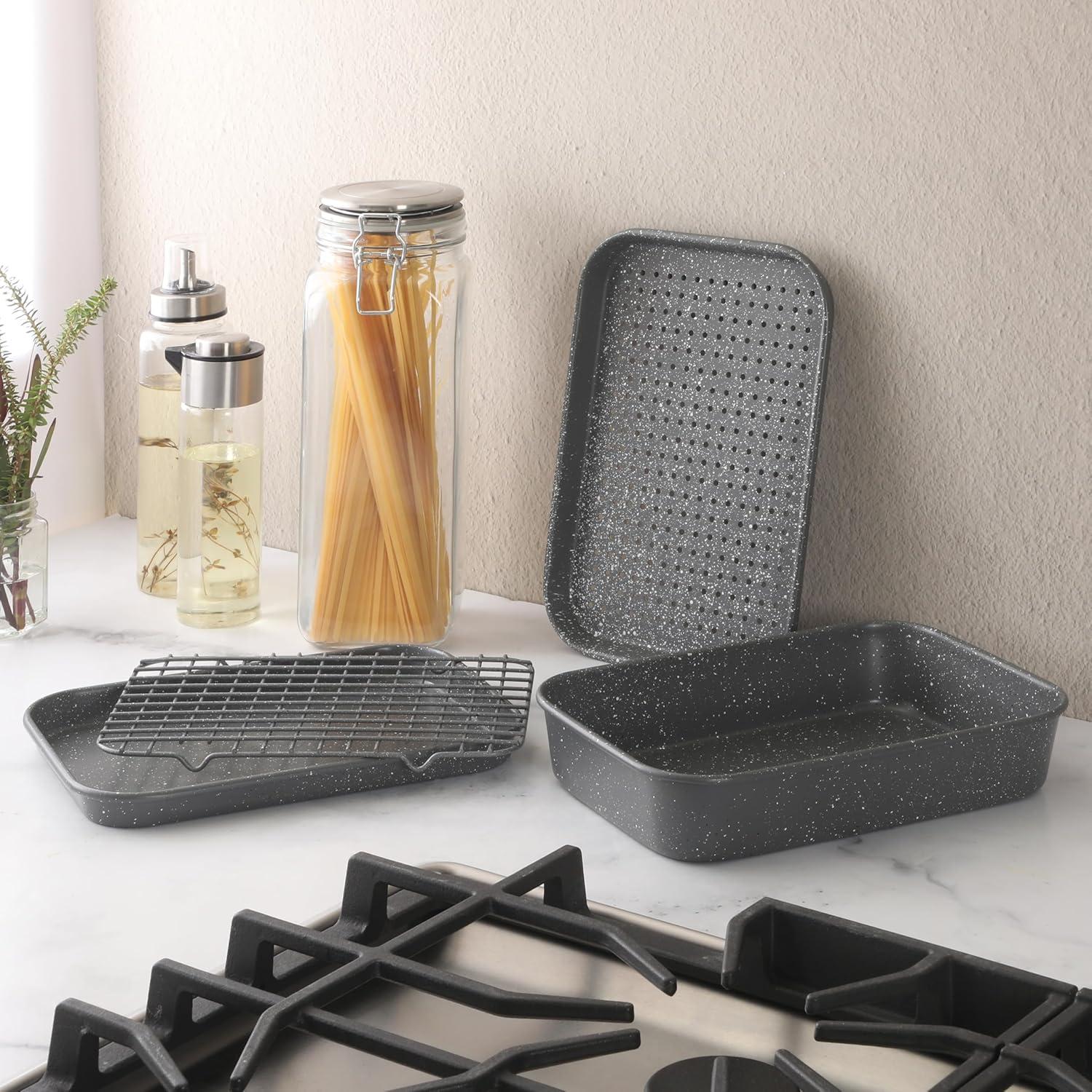 image:imageOster Greystone Premium 4Piece Carbon Steel Toaster Oven Bakerware Set PFOA Free NonStick Bakeware for Easy Cooking
