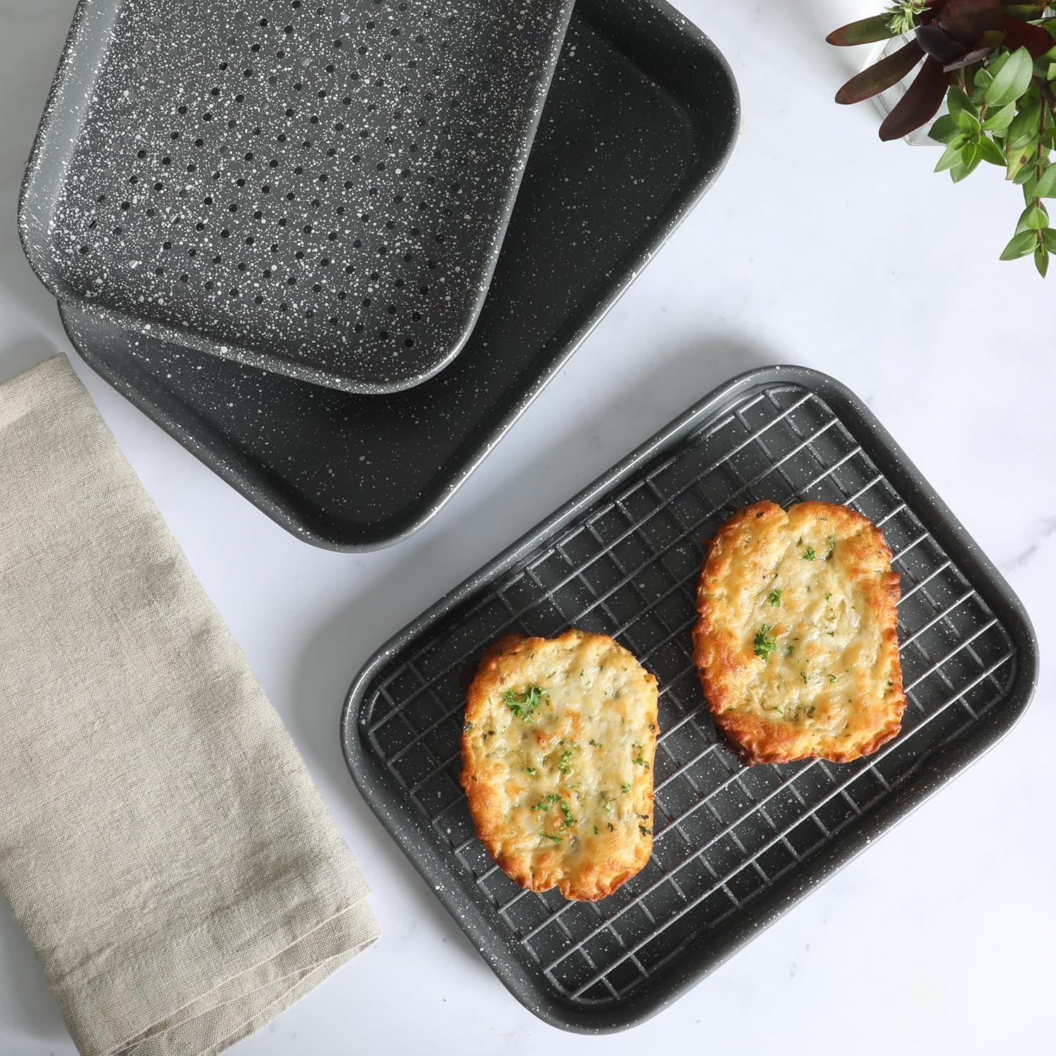 image:imageOster Greystone Premium 4Piece Carbon Steel Toaster Oven Bakerware Set PFOA Free NonStick Bakeware for Easy Cooking