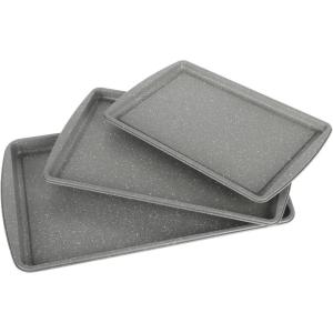 image:imageOster Greystone 3 Piece Carbon Steel Nonstick Kitchen Baking PansCookie Sheet Bakeware Set Premium PFA Nonstick Material WGrey Speckle