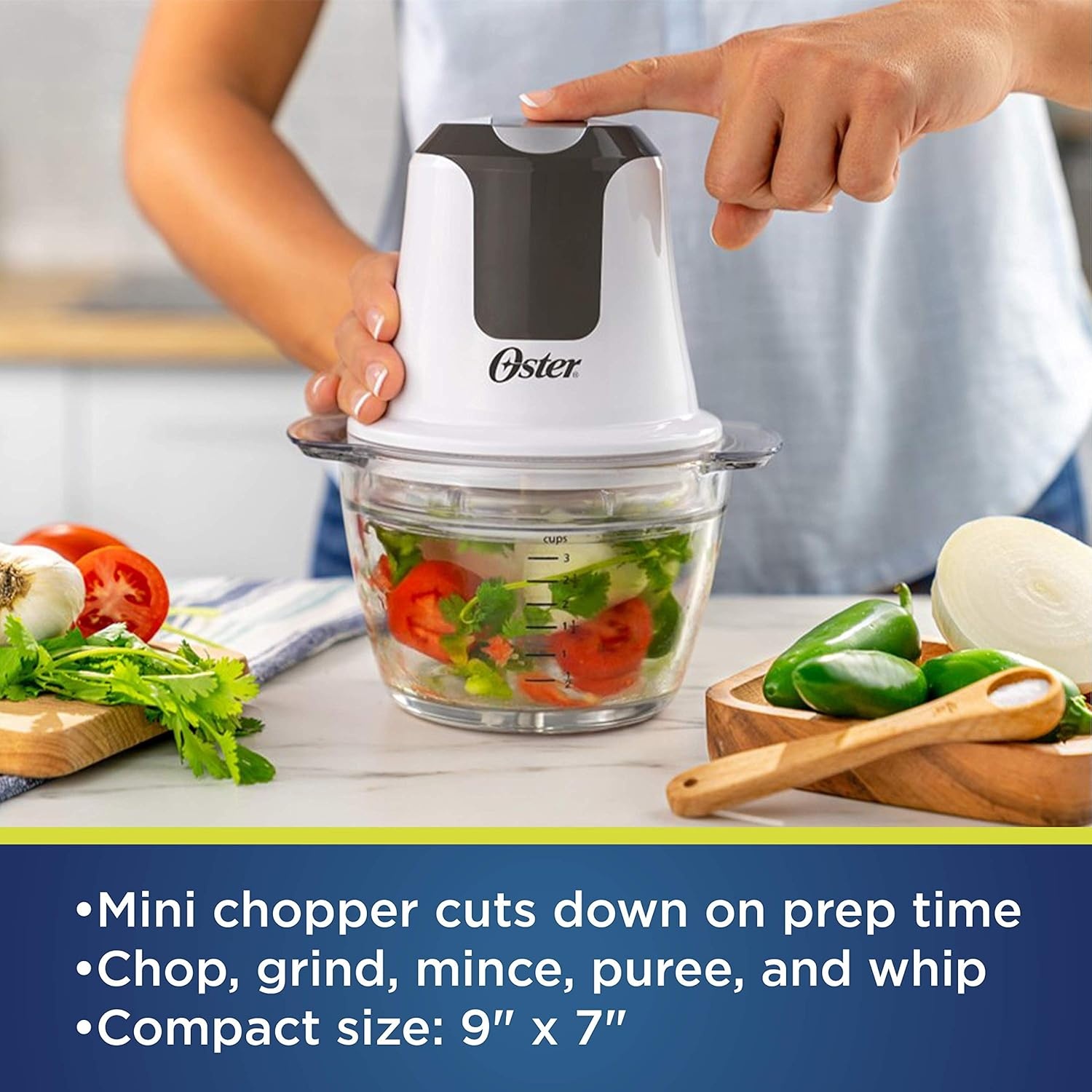 image:imageOster 3Cup Mini Food Chopper with Glass Bowl for Kitchen Prep