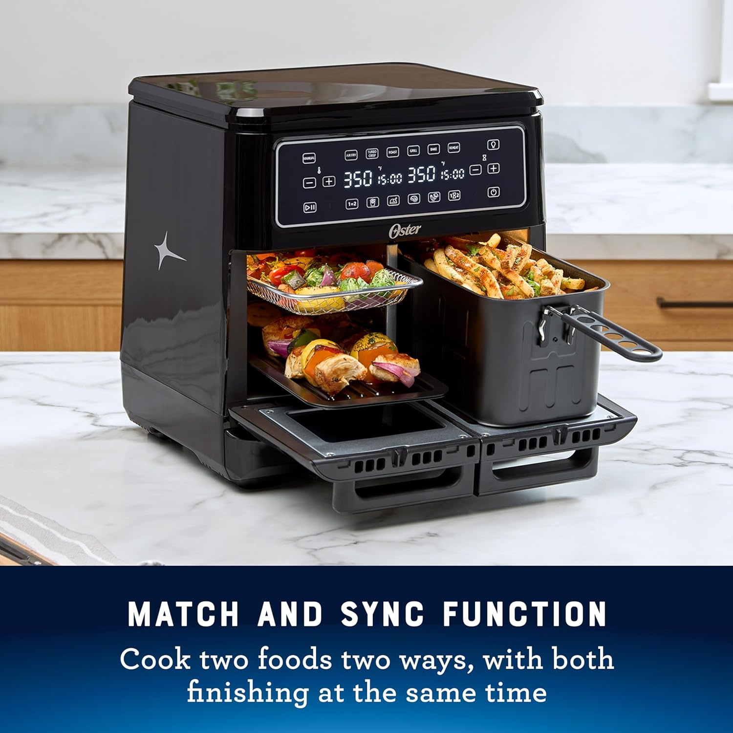 image:imageOster 6 Quart Digital Air Fryer with Window Large Capacity Airfryer for Easy Cooking11Quart Dual Zone