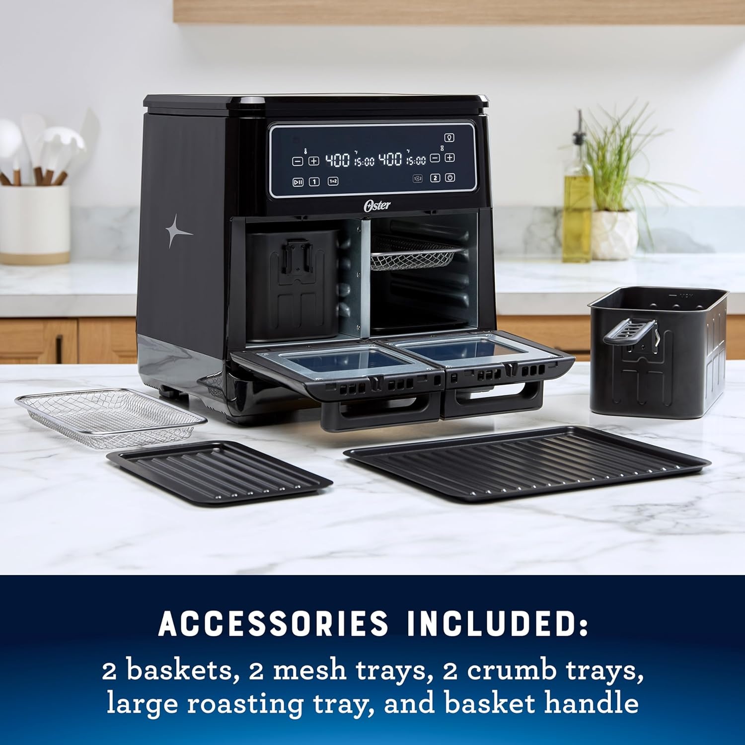 image:imageOster 6 Quart Digital Air Fryer with Window Large Capacity Airfryer for Easy Cooking11Quart Dual Zone