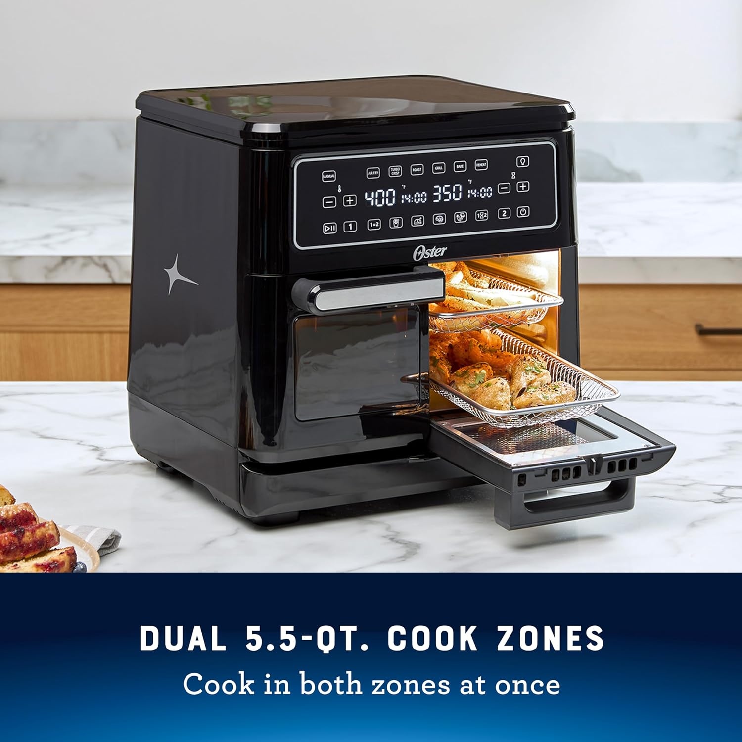 image:imageOster 6 Quart Digital Air Fryer with Window Large Capacity Airfryer for Easy Cooking11Quart Dual Zone