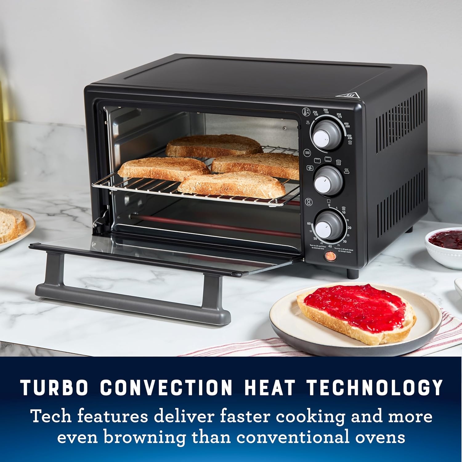 image:imageOster Compact Air Fryer Toaster Oven Convection Countertop Pizza Oven 4Slice Toaster with 5 Cooking Functions Air Fry Bake Toast Broil and WarmBlack