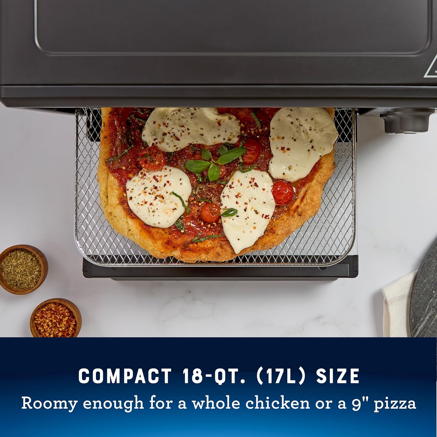 image:imageOster Compact Air Fryer Toaster Oven Convection Countertop Pizza Oven 4Slice Toaster with 5 Cooking Functions Air Fry Bake Toast Broil and WarmBlack