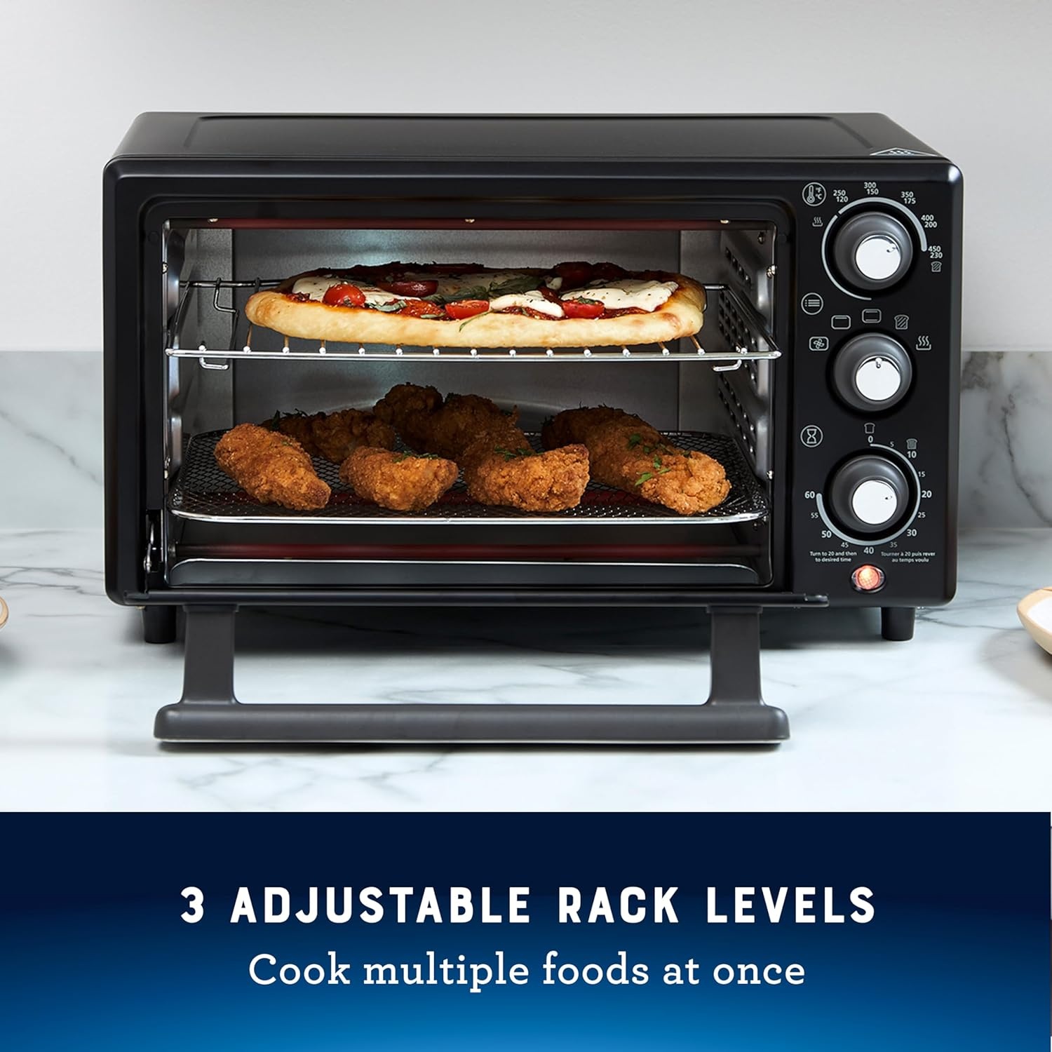 image:imageOster Compact Air Fryer Toaster Oven Convection Countertop Pizza Oven 4Slice Toaster with 5 Cooking Functions Air Fry Bake Toast Broil and WarmBlack