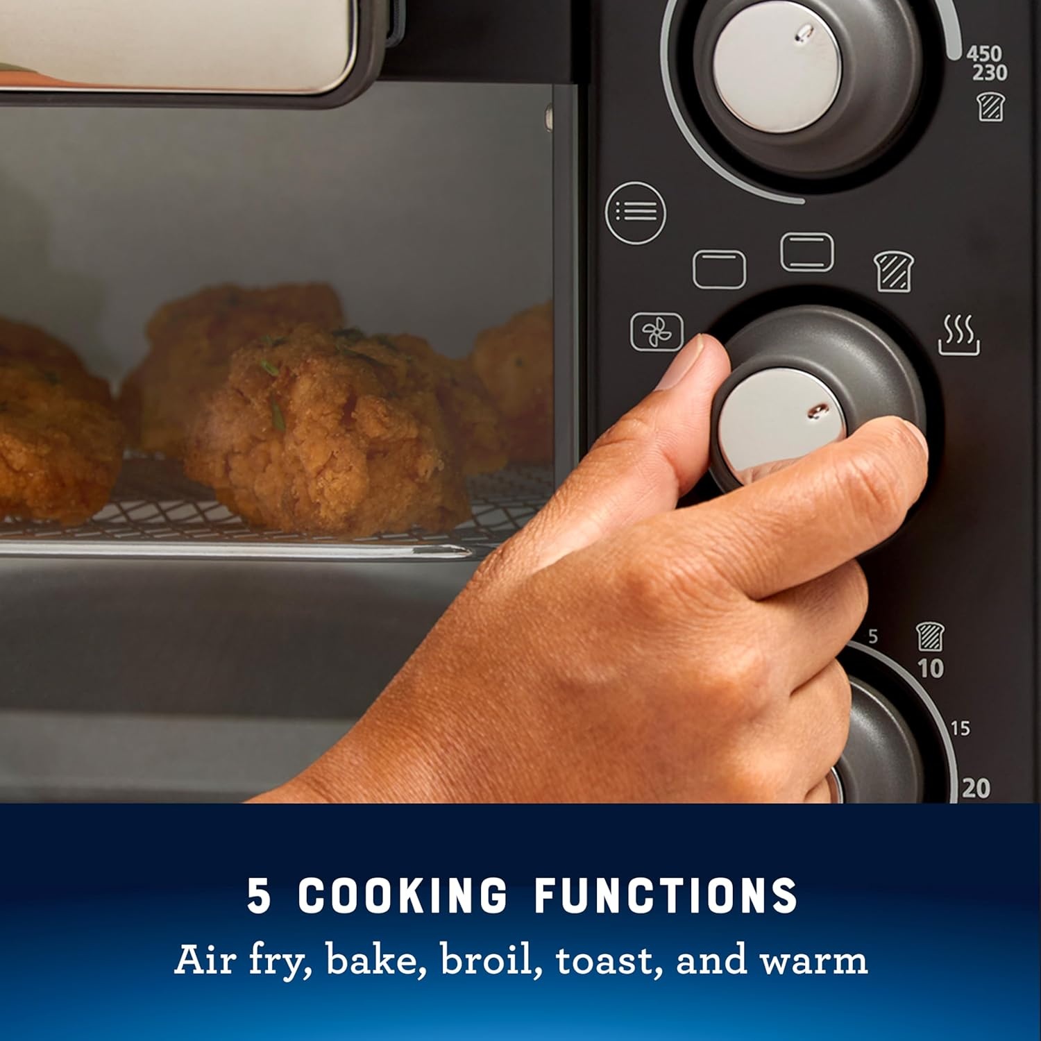 image:imageOster Compact Air Fryer Toaster Oven Convection Countertop Pizza Oven 4Slice Toaster with 5 Cooking Functions Air Fry Bake Toast Broil and WarmBlack