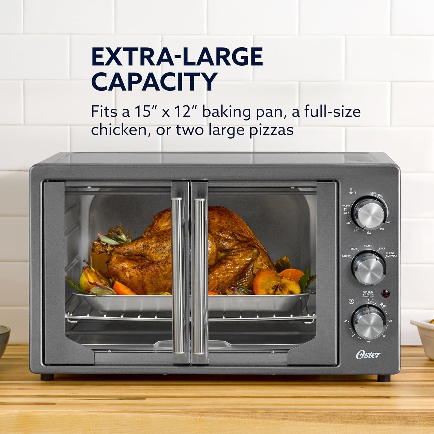 image:imageOster ExtraLarge 42L French Door Countertop Toaster Oven 6in1 Air Fryer Oven with Air Fry Rack Wire Rack Baking Pan and Crumb Tray Stainless SteelGrey