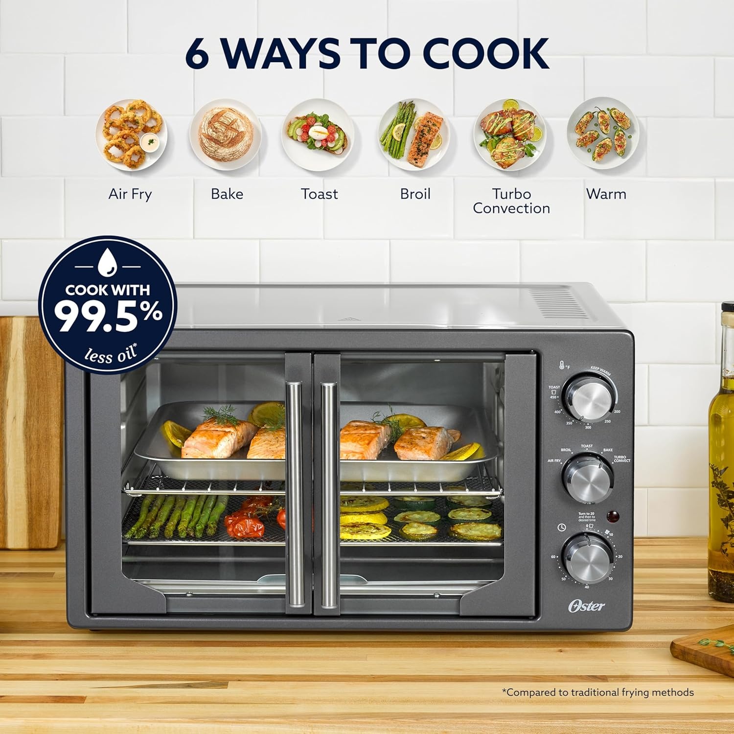 image:imageOster ExtraLarge 42L French Door Countertop Toaster Oven 6in1 Air Fryer Oven with Air Fry Rack Wire Rack Baking Pan and Crumb Tray Stainless SteelGrey
