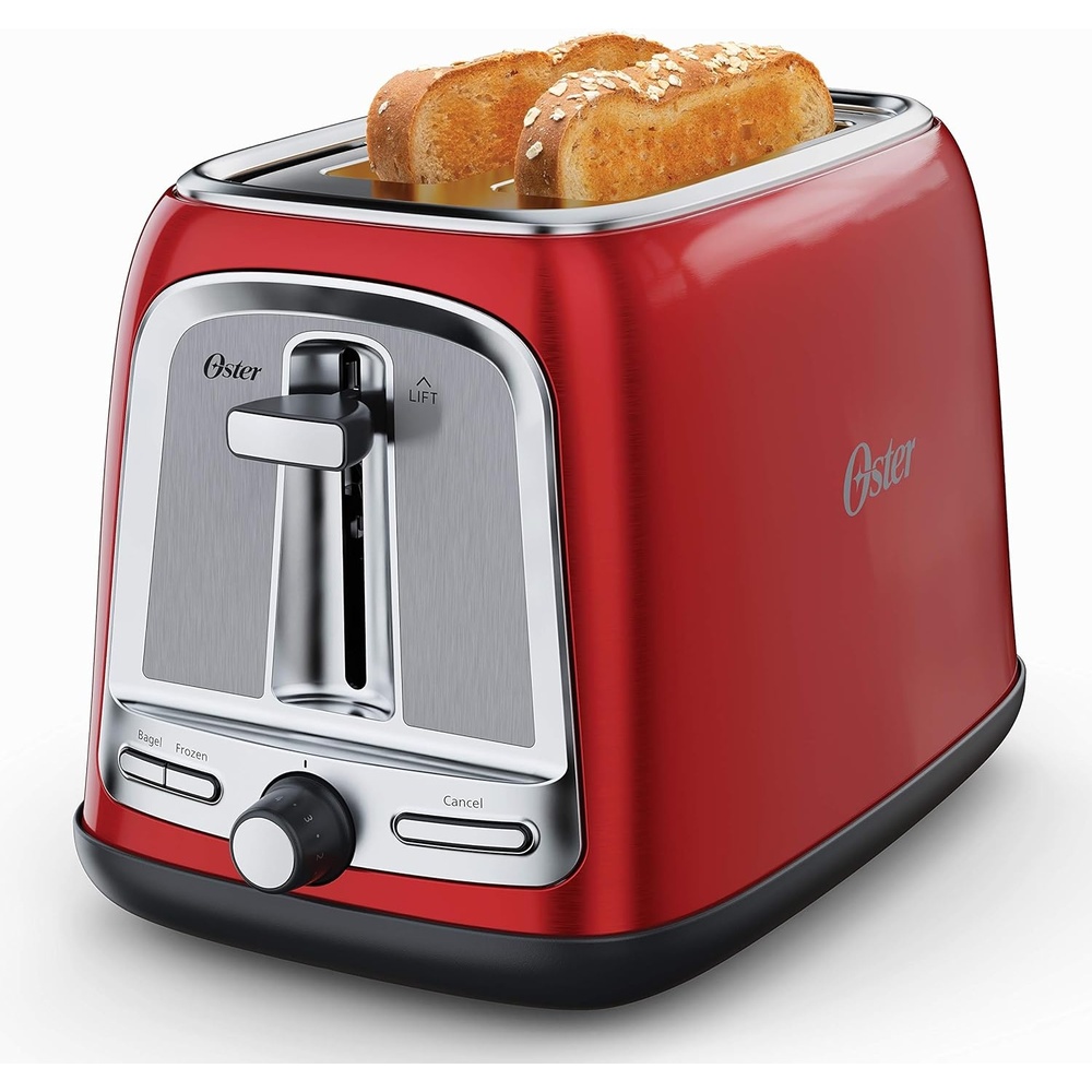 image:imageOster 2Slice Toaster with Advanced Toast Technology Bagel Toaster for All Bread Types Stainless SteelRed