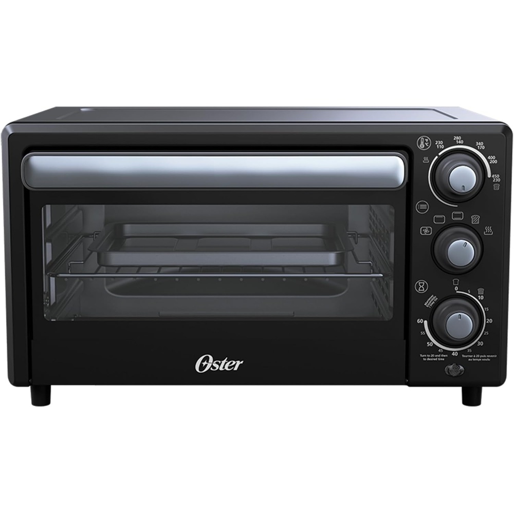 image:imageOster Compact Air Fryer Toaster Oven Convection Countertop Pizza Oven 4Slice Toaster with 5 Cooking Functions Air Fry Bake Toast Broil and WarmBlack