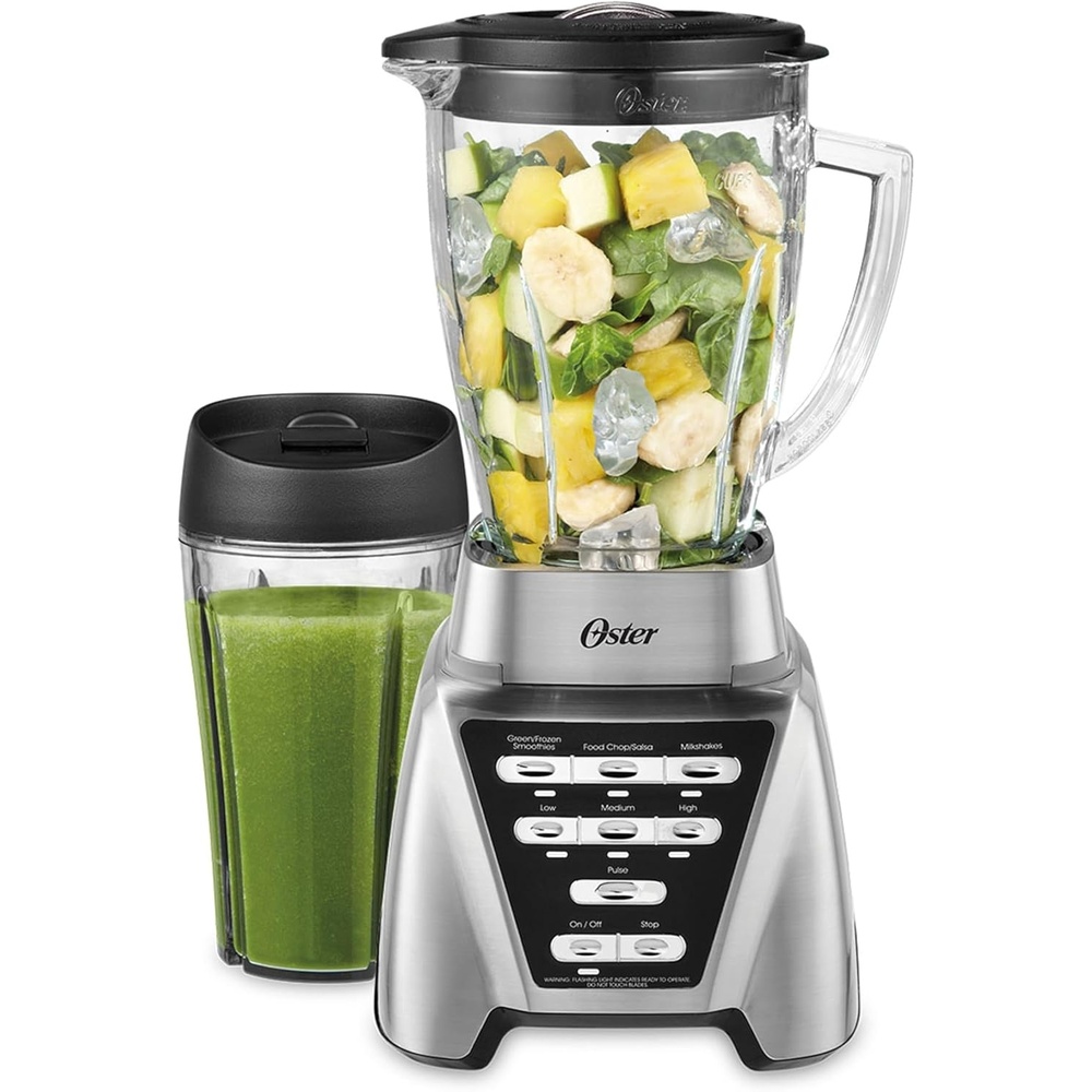 image:imageOster Pro 1200 Smoothie Blender with Glass Jar amp 24oz ToGo Cup Countertop Kitchen Blender with 7 Speeds 1200W Power Brushed NickelBlender