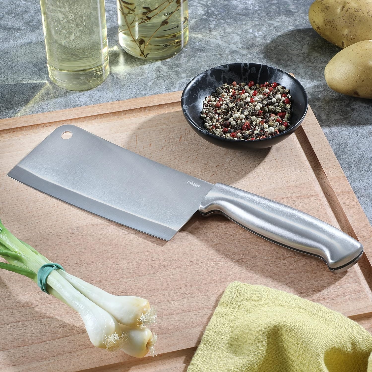 image:imageOster Baldwyn 6Inch Cleaver Knife Heavy Duty Kitchen Cutlery with Stainless Steel Handle Sharp Durable Chefs Cleaver for Chopping Slicing and DicingCleaver