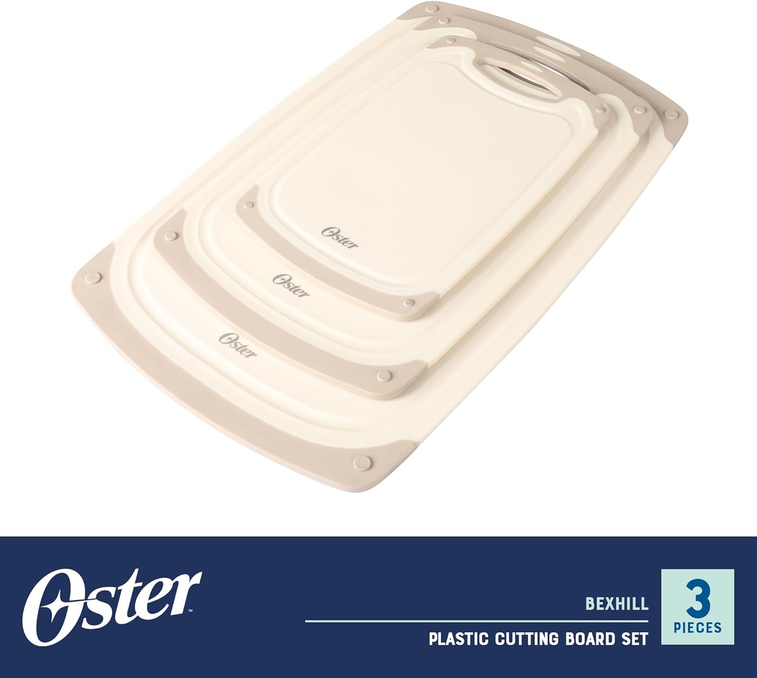 image:imageOster Bexhill 3Piece Cutting Board Set 98 13 amp 16 Plastic Chopping Boards with NonSlip Edges Nesting Design Dishwasher Safe