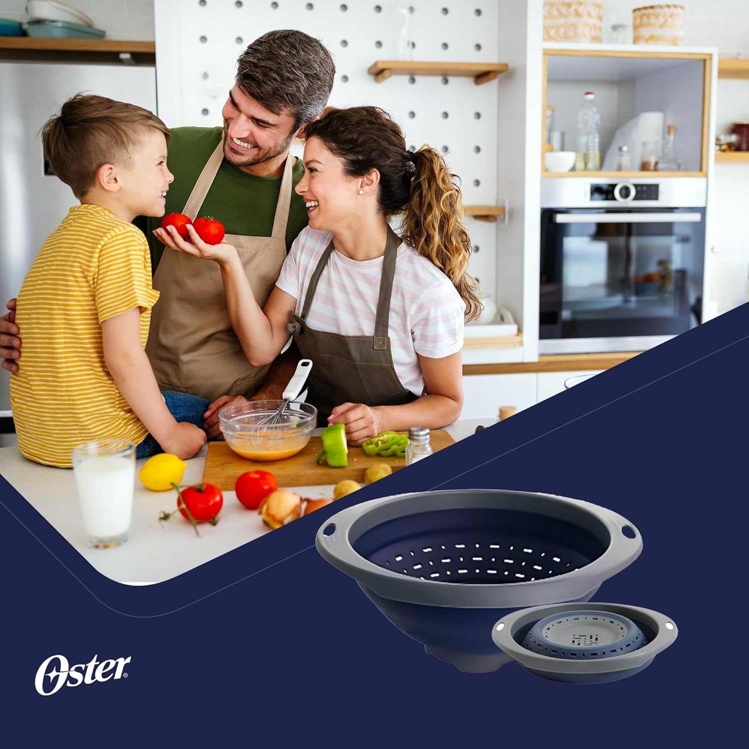 image:imageOster Bluemarine 9Inch 4Sided Box Grater Stainless Steel Cheese and Vegetable Grater Kitchen Tool for Shredding Slicing Grating BlueGrey HandleBlueGrey 10 Strainer