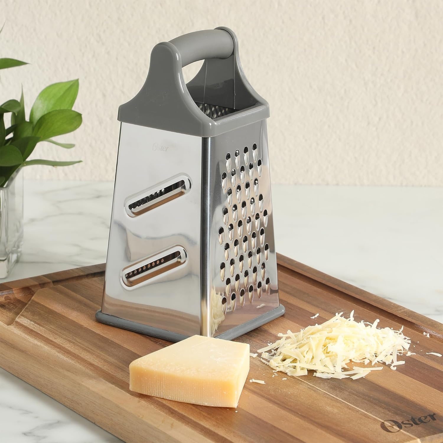 image:imageOster Bluemarine 9Inch 4Sided Box Grater Stainless Steel Cheese and Vegetable Grater Kitchen Tool for Shredding Slicing Grating BlueGrey HandleSilver