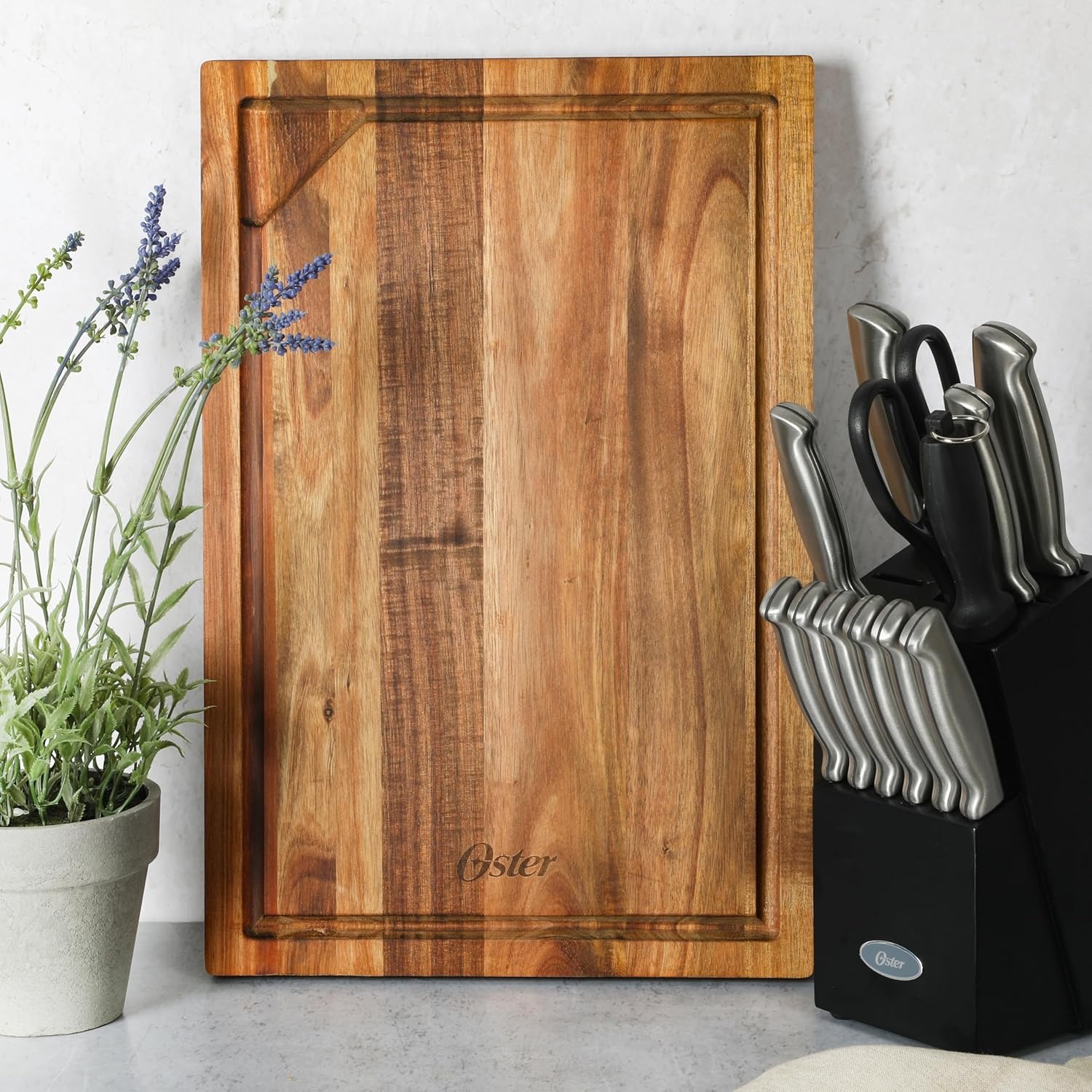 image:imageOster Capeheart Rectangular End Grain Bamboo Cutting Board 165 x 118 Wooden Durable Kitchen Chopping Carving Boards with Juice Grooves Oil FinishedAcacia Wood Thornwood