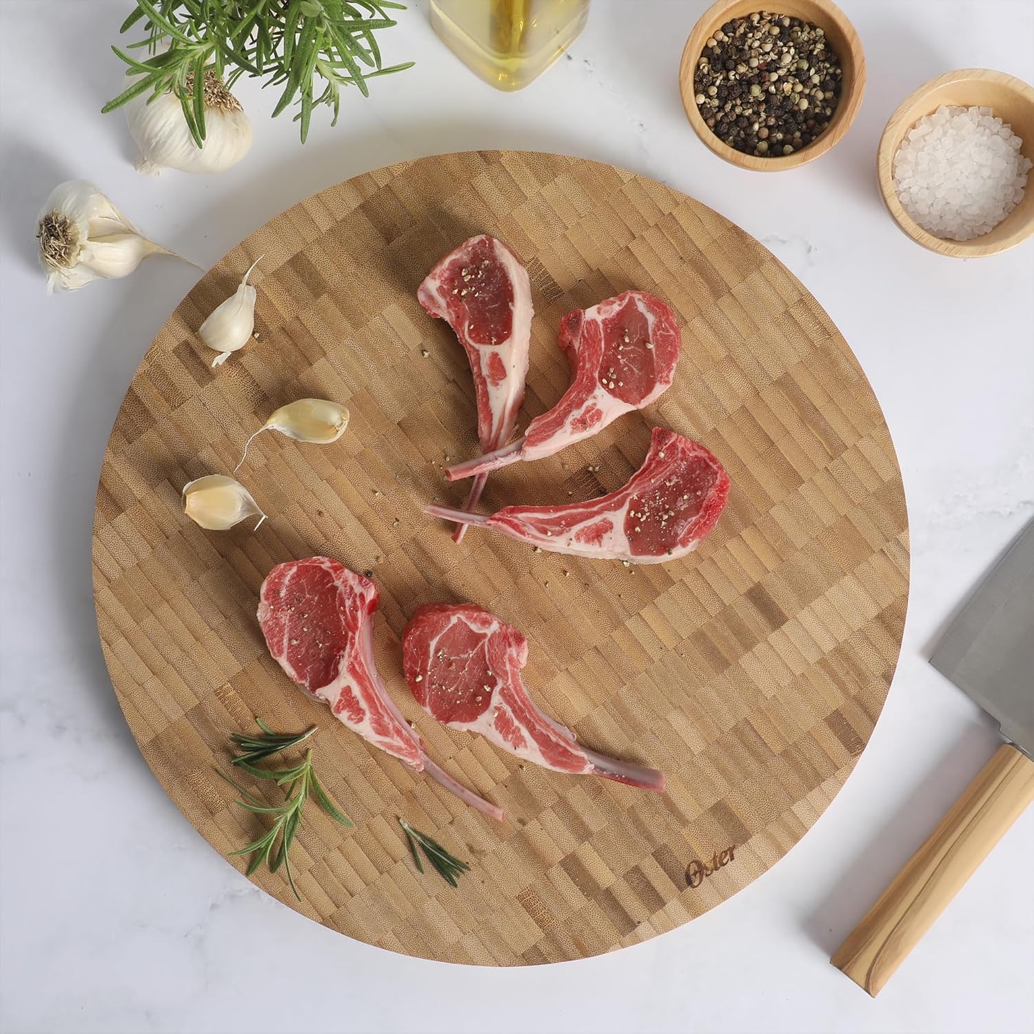 image:imageOster Capeheart Rectangular End Grain Bamboo Cutting Board 165 x 118 Wooden Durable Kitchen Chopping Carving Boards with Juice Grooves Oil FinishedBamboo Wood Capeheart Round