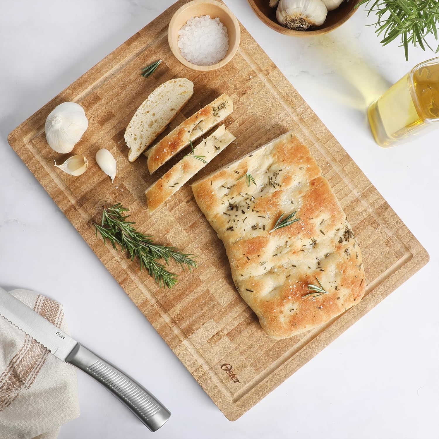 image:imageOster Capeheart Rectangular End Grain Bamboo Cutting Board 165 x 118 Wooden Durable Kitchen Chopping Carving Boards with Juice Grooves Oil FinishedBamboo Wood Capeheart Rectangular