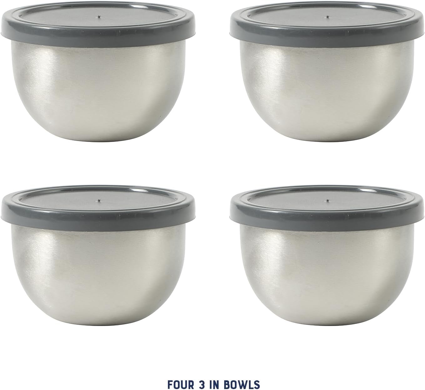 image:imageOster Kempsville 4Piece Stainless Steel Mini Bowls with Gray Lids 3 Inch Prep and Storage Containers Snack and Dipping Bowls