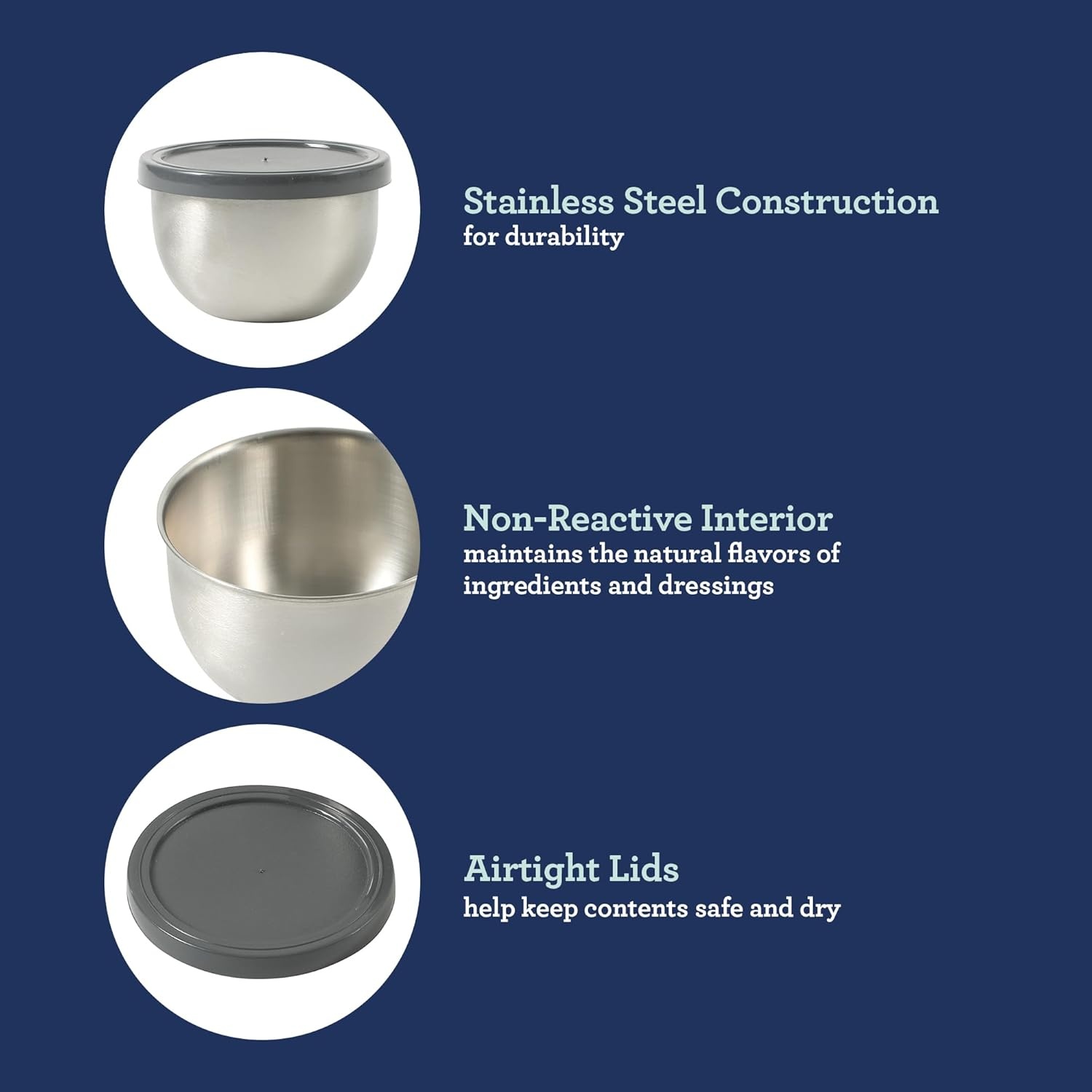image:imageOster Kempsville 4Piece Stainless Steel Mini Bowls with Gray Lids 3 Inch Prep and Storage Containers Snack and Dipping Bowls