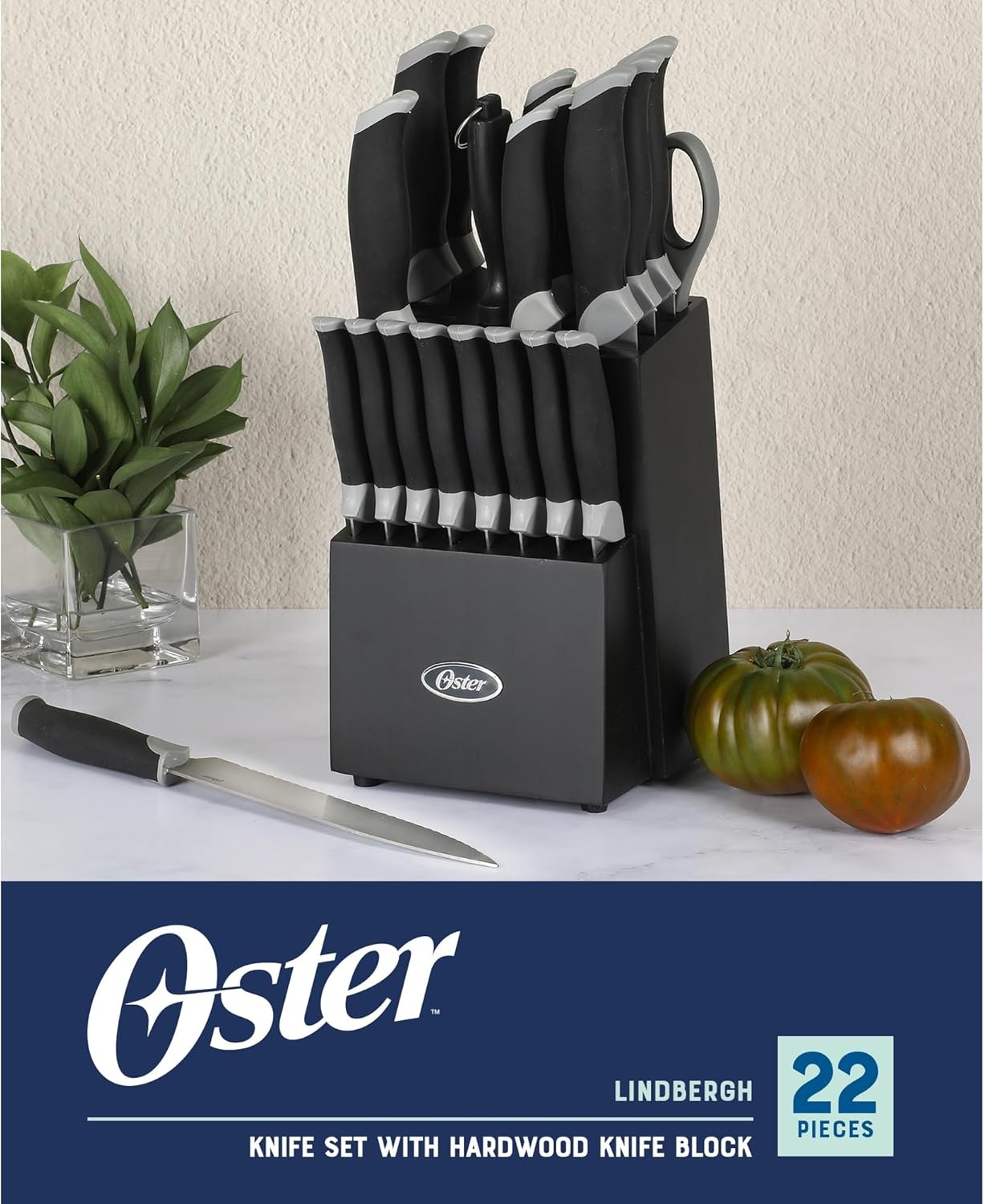 image:imageOster Lindbergh 14 Piece Cutlery Set RedBlack Block and Handle