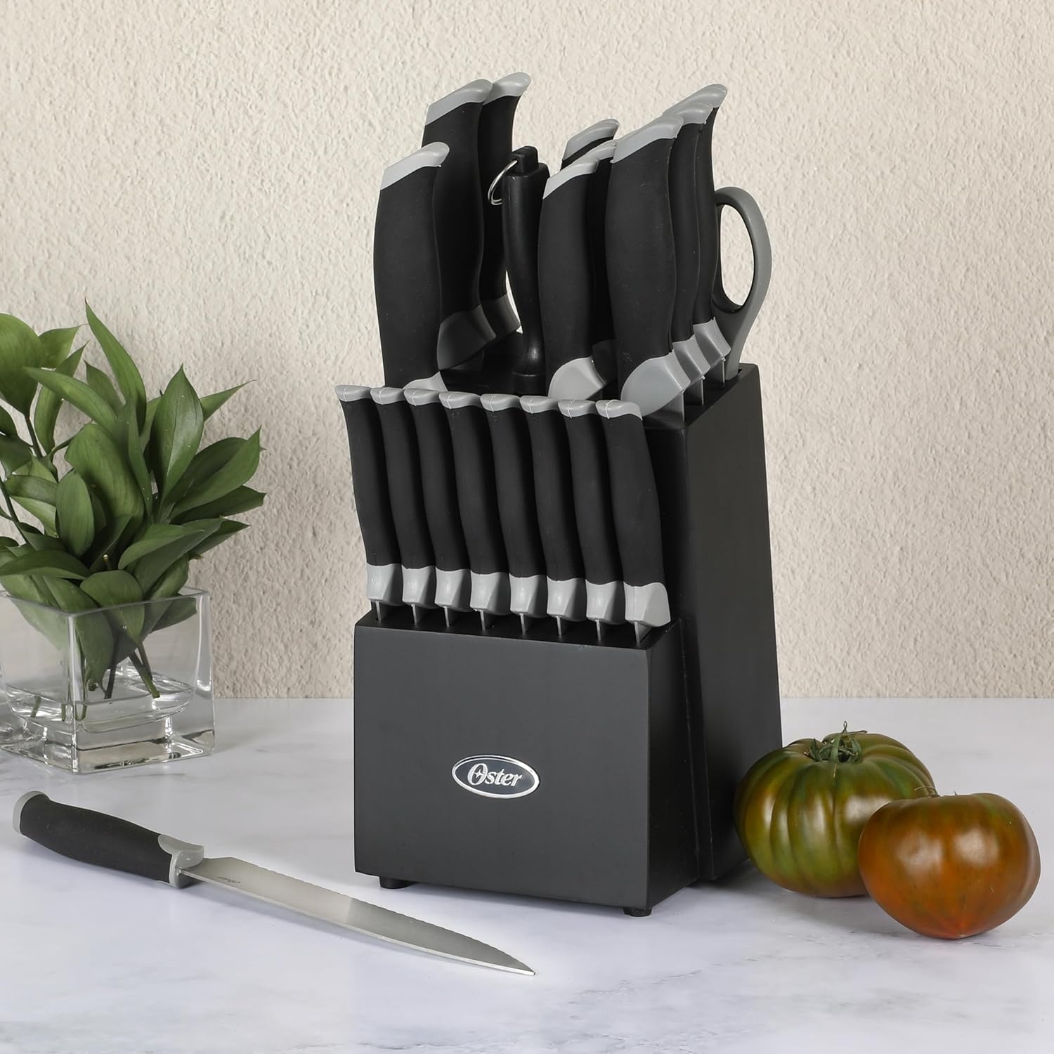 image:imageOster Lindbergh 14 Piece Cutlery Set RedBlack Block and Handle